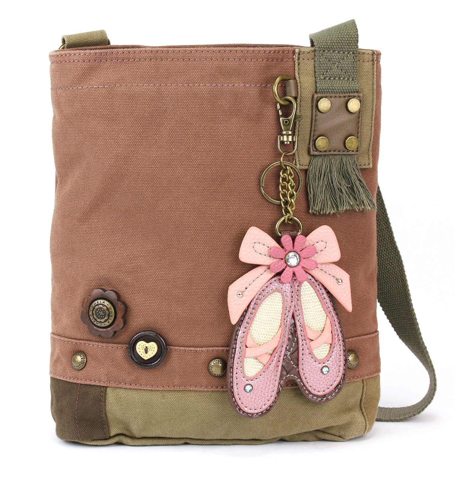 CHALA Patch Cross-Body Women Handbag, Canvas Messenger Bag Olive, Metal Charming Cross - Oliv, Medium — view 28
