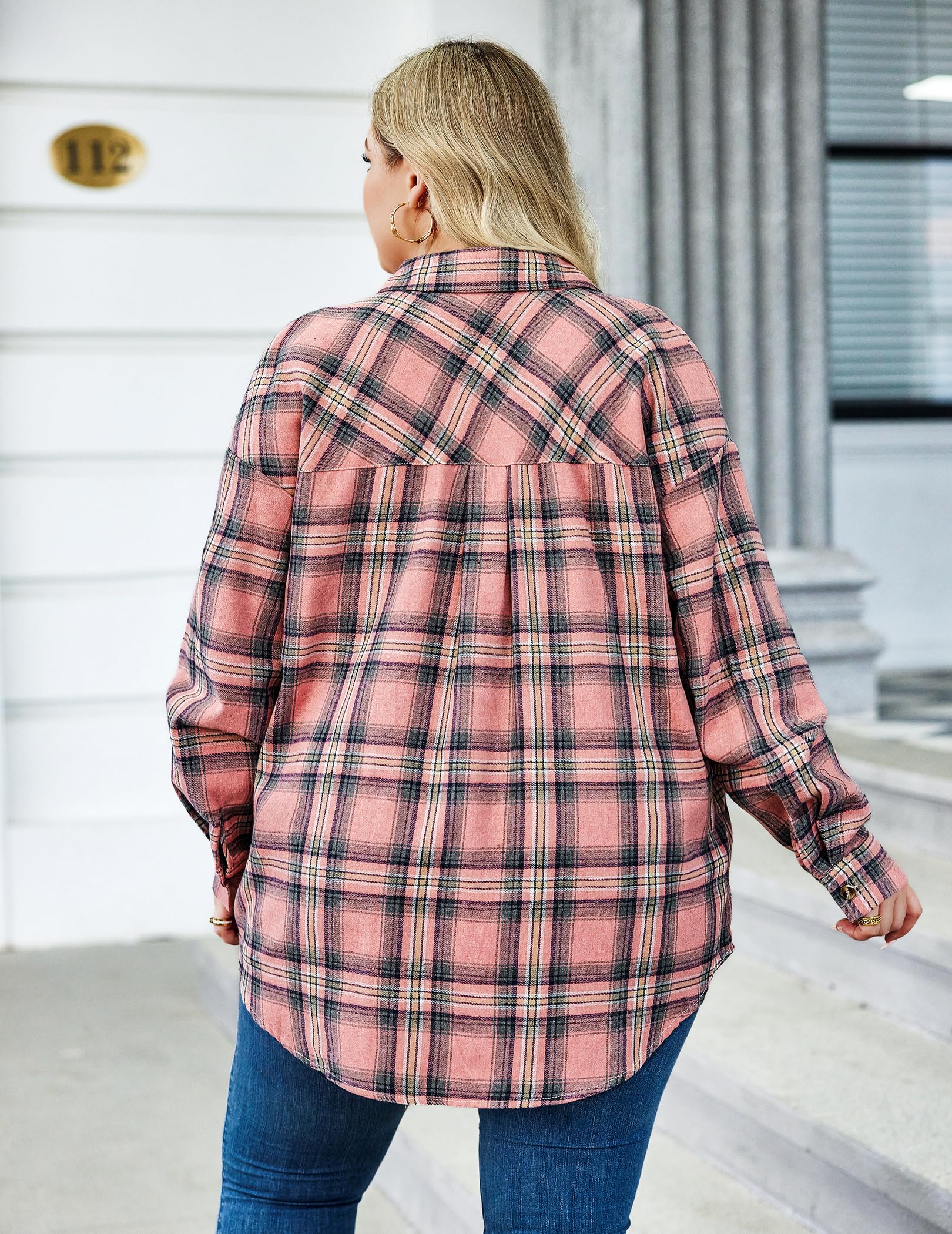 IN'VOLAND Damen-Hemd, Übergröße, Flanell, kariert, langärmelig, lässiger Kragen, Knopfleiste, lockere Bluse