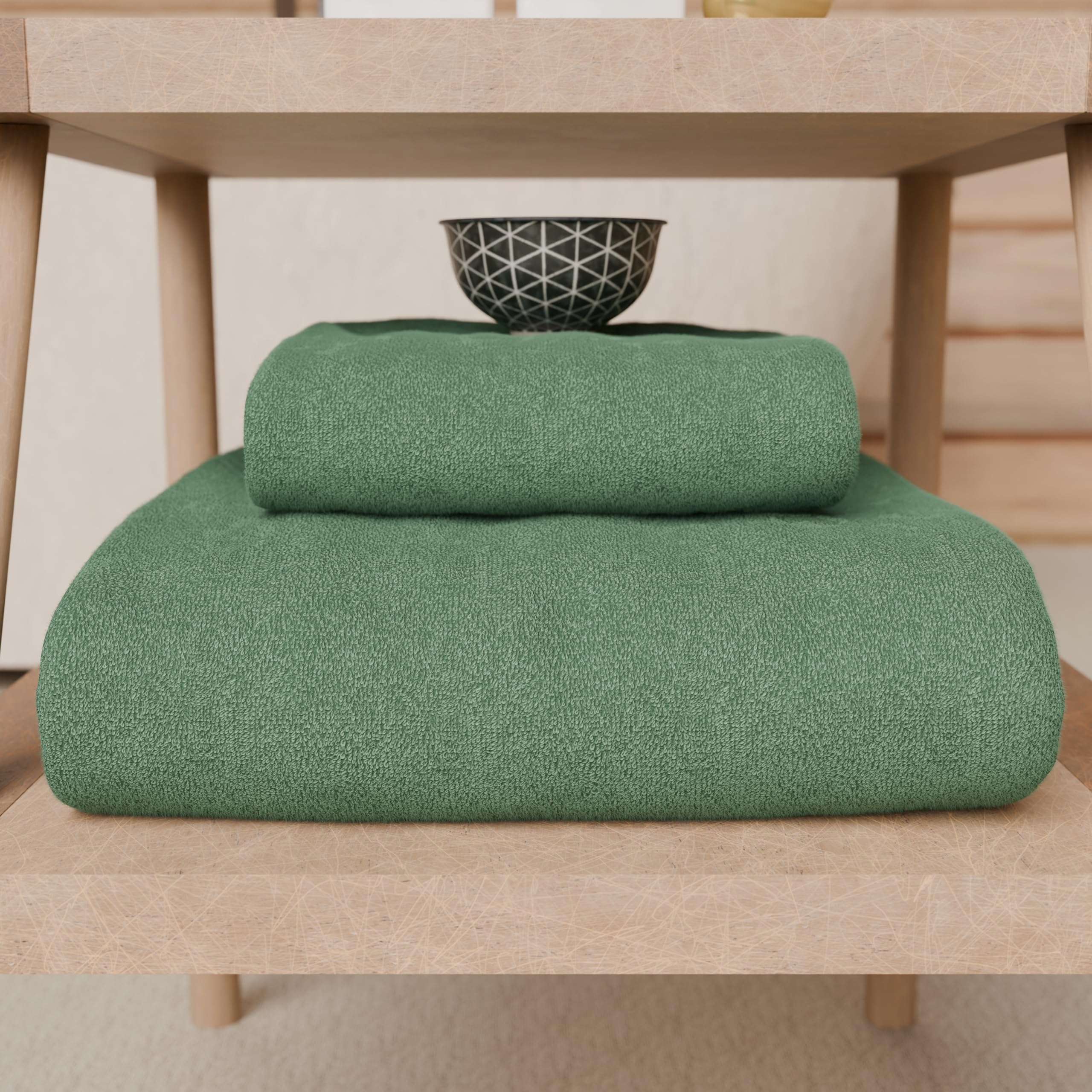 PETTI Artigiani Italiani - 100% Cotton Terry Bath Towels, 1+1 Towel Set, 2 Pieces 1 Face Towel and 1 Hand Towel, Sage Green Towels - Image 4