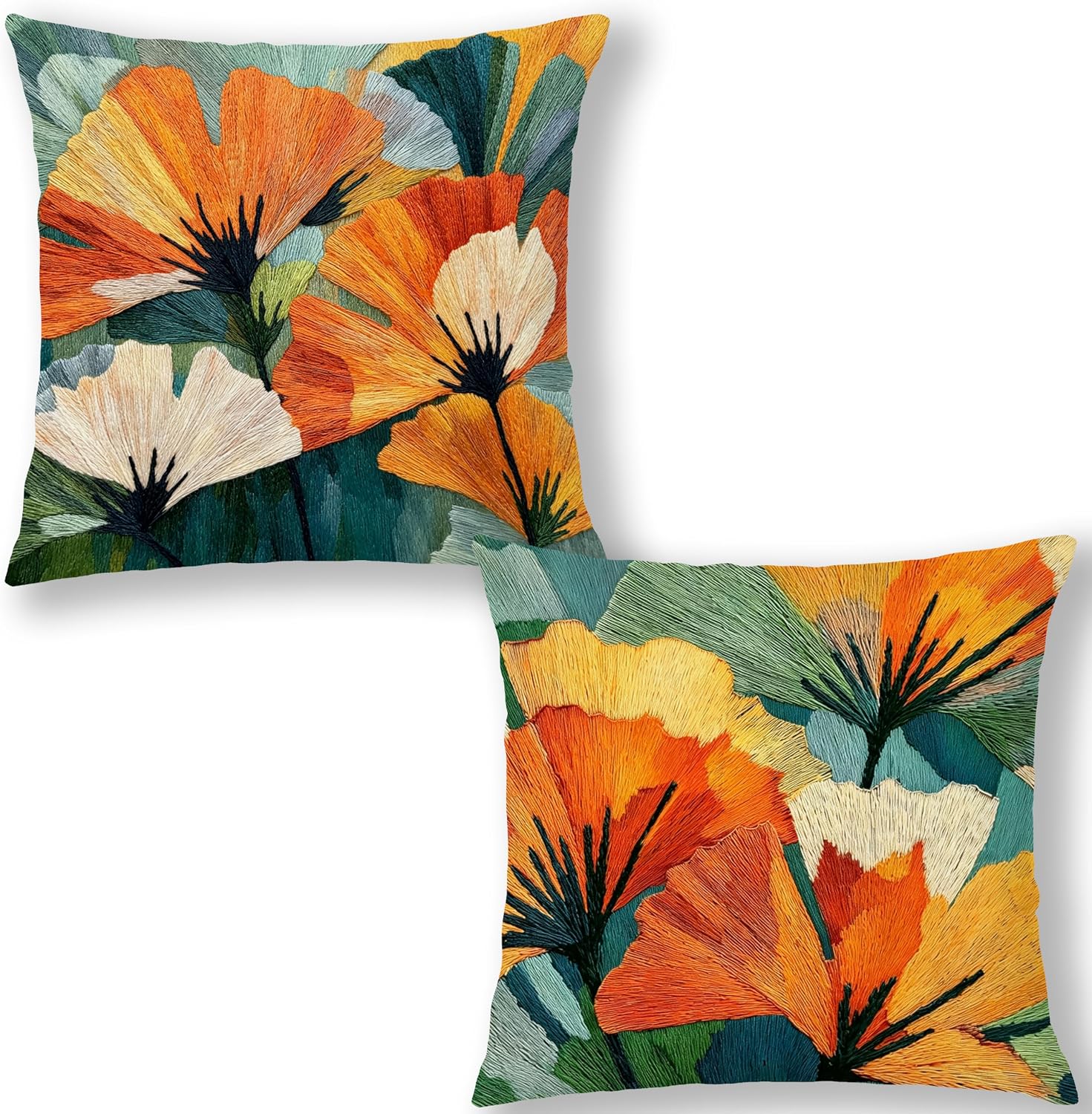 Abstract Flower Boho Pillow Covers 18x18, Boho Room Decor | Mid Century Modern Wildflower Decorative Throw Pillow Covers Pillowcases for Home Living Room Bedroom,Double-Sided,Set of 2