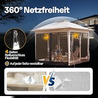 VIVOHOME Kerti Pavilon 3x3m Vízálló Szúnyoghálóval - Hordozható Rendezvénysátor Táskával Kempingezéshez, Piknikezéshez 8