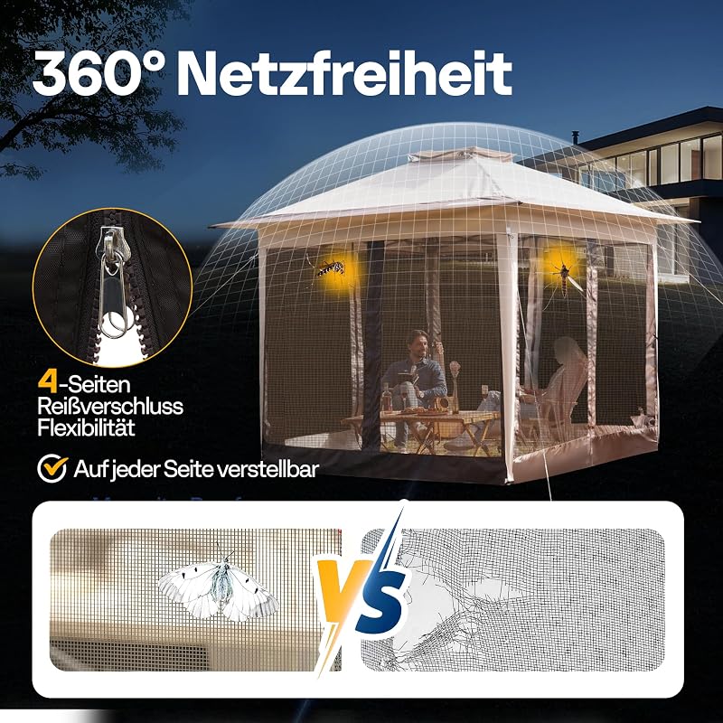 VIVOHOME Kerti Pavilon 3x3m Vízálló Szúnyoghálóval - Hordozható Rendezvénysátor Táskával Kempingezéshez, Piknikezéshez