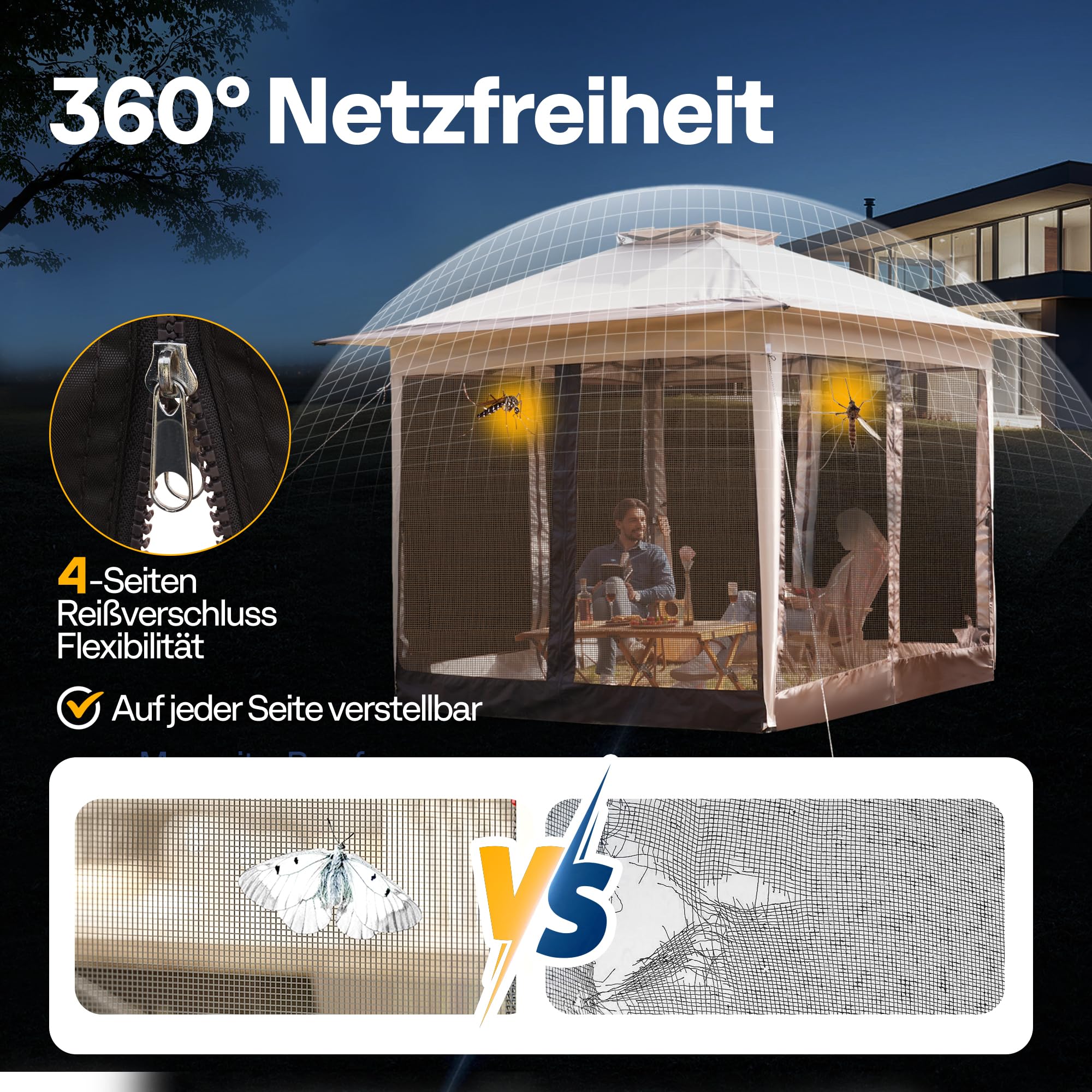 VIVOHOME Pavillon 3 x 3 m Zelt für Außenbereich wasserdicht mit Moskitonetz tragbare Rolltasche für Hof Camping Picknick Partys und Veranstaltungen