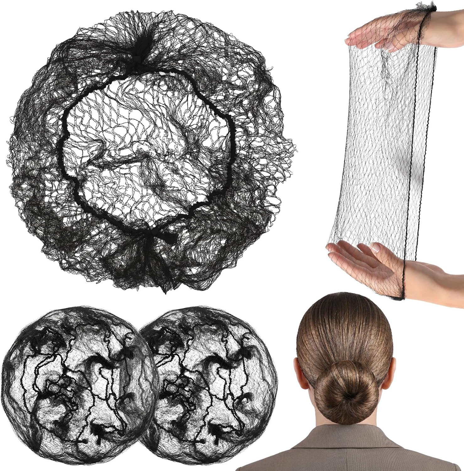 500 Pcs Black Hair Nets for Food Service Workers - 24 Inches Invisible Nylon Mesh Hair Net Bulk for Women & Men, Elastic Edge for Kitchen, Ballet, Sleeping, Professional Use