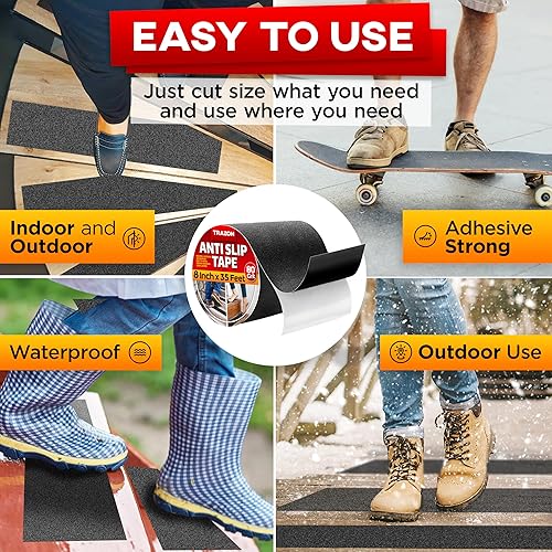 Miniatura 10 de Cinta de agarre adhesiva de seguridad para uso en escaleras, exteriores e interiores, transparente, 4 pulgadas x 35 pies, calcomanías