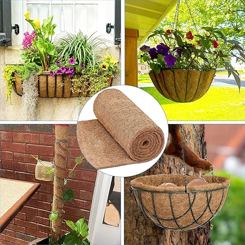 Miniatura 5 de Lazamit Rollo de revestimiento de coco natural de 12 x 80 pulgadas para macetas, tapete de fibra de coco, cesta de flores, decoración de jardín,