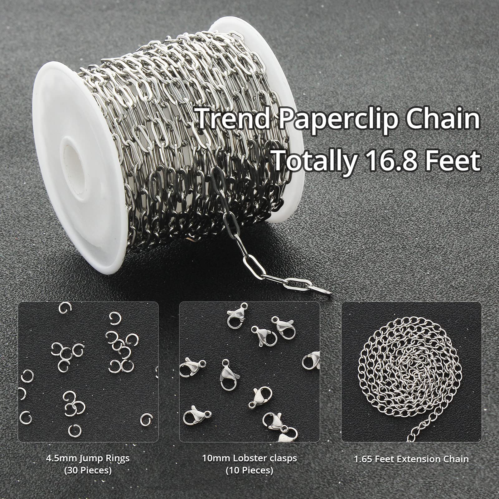 SMYHTGLIF 16.4 Foot Embossed Paperclip Jewelry Chain - Brass Craft Chain With Clasps & Jump Rings