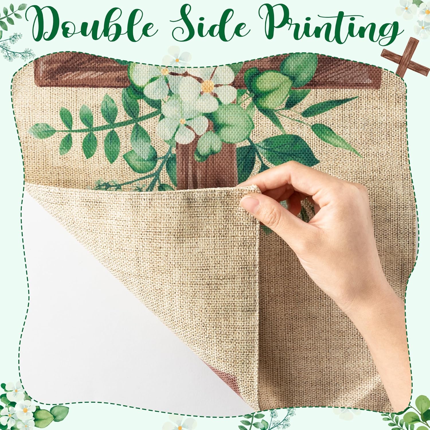 WATINC Spring Summer Eucalyptus Christian Cross Linen Garden Flag- 12 x 18 Inch Easter Religious Yard Flag for Outside, Double Sided House Outdoor Decoration for Porch Lawn Pathway (Green) - Image 3