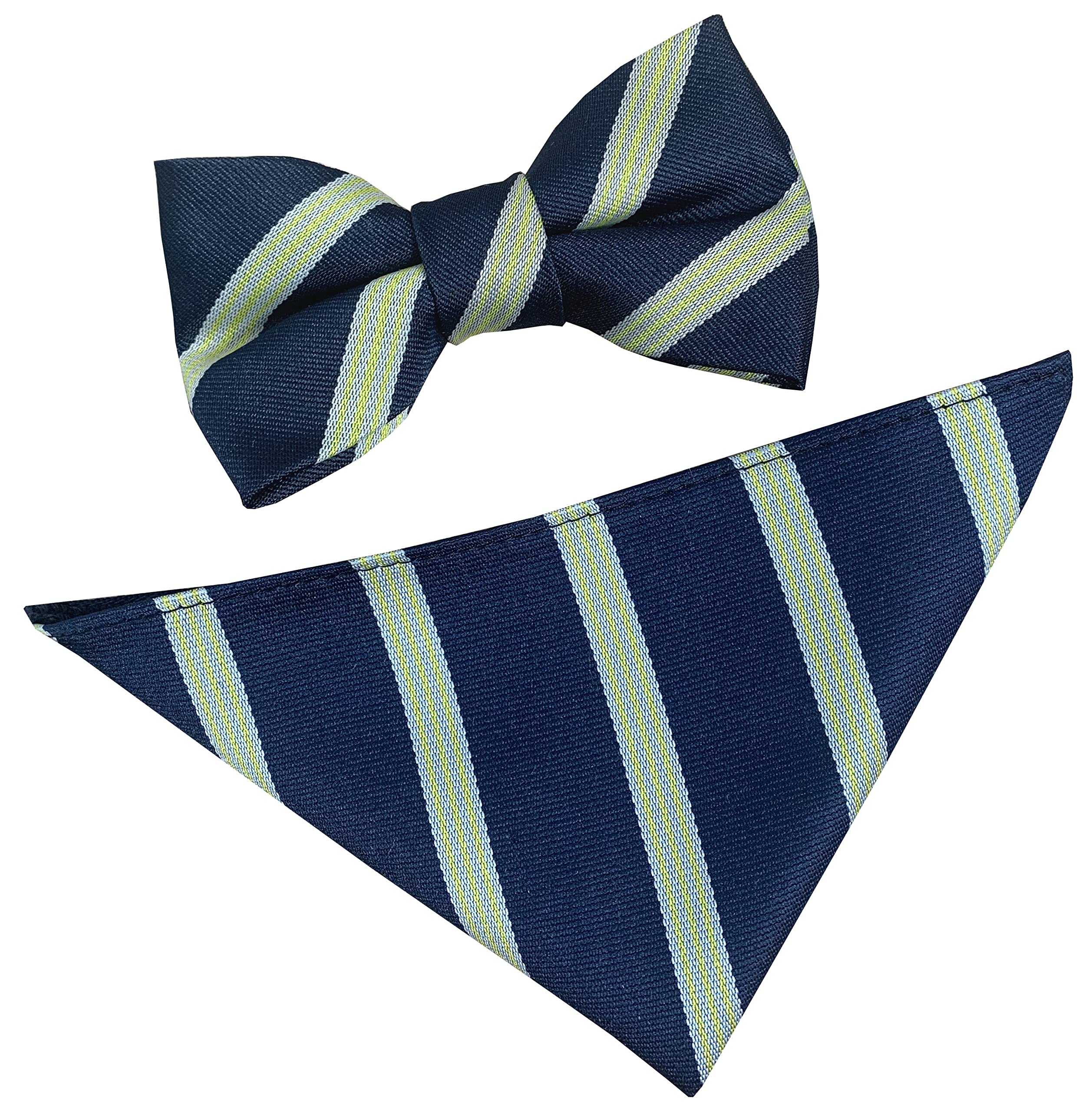 Great British Tie Club Men's Navy Blue, Yellow, White Army Catering Corps Regital Bow Tie & Hanky Set