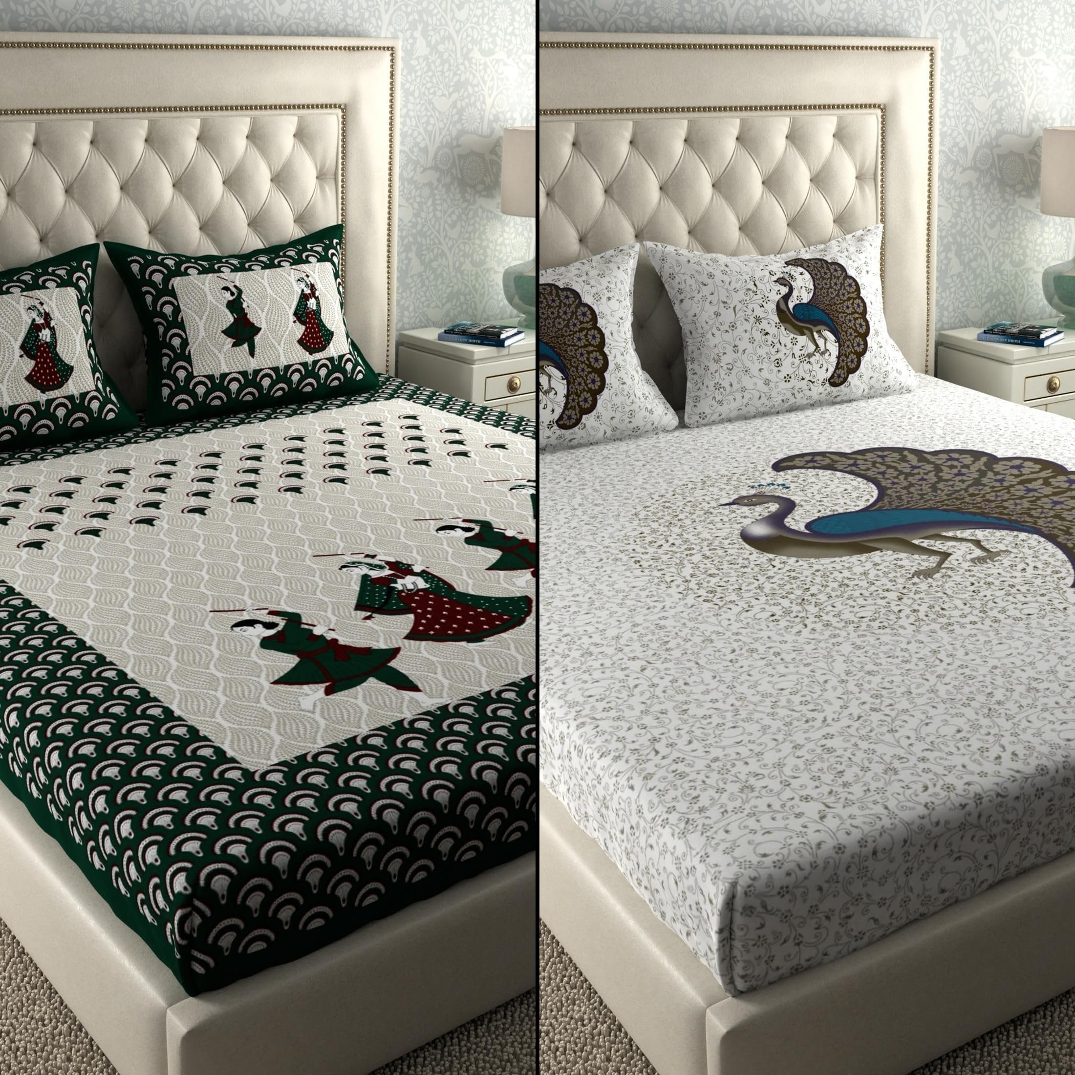 Jaipuri Cotton Bedsheets - 2 Double Sets with Pillow Covers -12