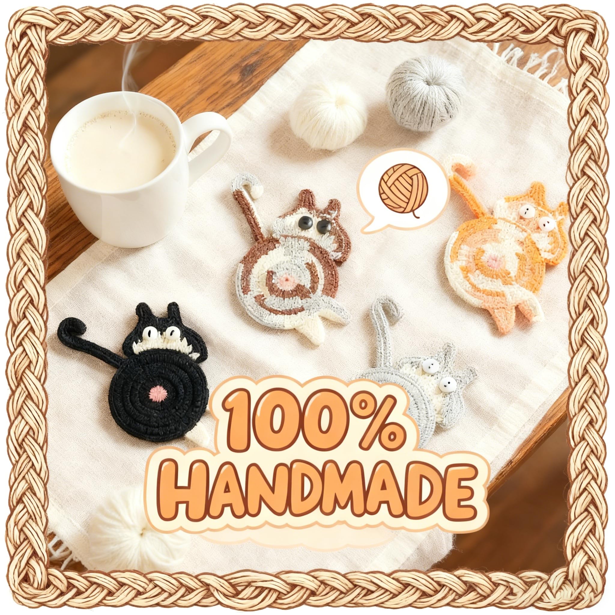 Cat Coasters - Gifts for Cat Lovers,Non-Slip Heat-Resistant Coaster,Funny Gag Gifts,Perfect for Home Decor and White Elephant Exchang,Universal Table Guard for All Cups(4PC)