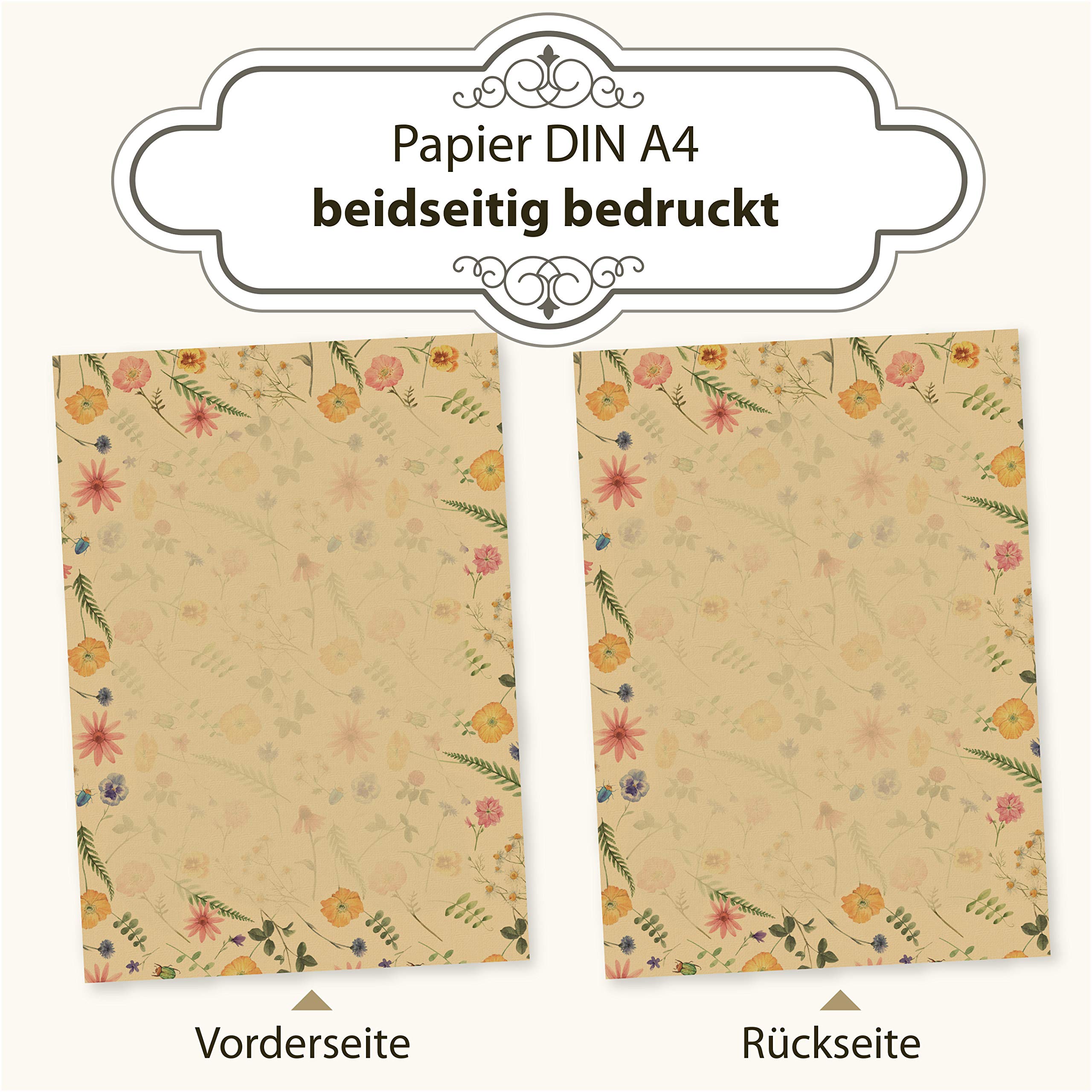 Flora Natura Briefpapier Vintage Blumen 500 Blatt DIN A4 beidseitig floral Natur für Frauen Erwachsene