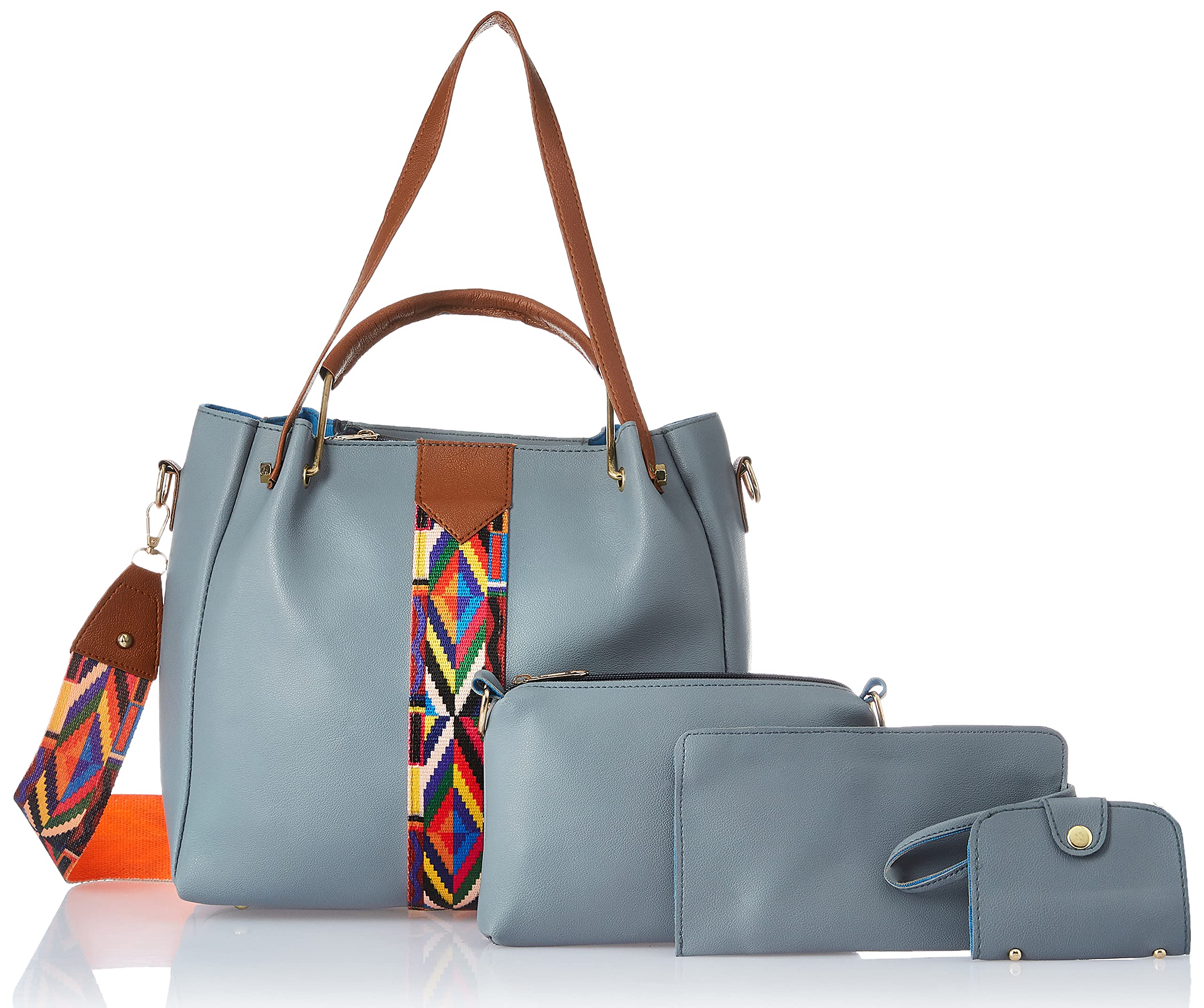 Envias Leatherette Latest Handbags For Womens Ladies Combo Of 4 (Grey_PrintStrip_EVS-120) (B08X4NXH56) Amazon Price History, Amazon Price Tracker