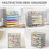 Vista 23 de 5 Tray Paper Organizer Letter Tray with Handle - Mesh Desk File Organizer, Paper Sorter Organizer for Office, Home or School File Folder Holder