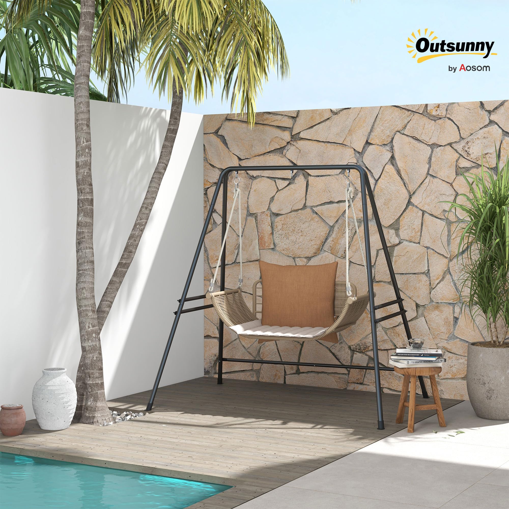 Outsunny Supporto per Amaca e Sedia a Dondolo/a Uovo, Sostegno Amaca in Acciaio con Gambe ad A e Agganci, Facile da Montare, per Esterno ed Interno, 178x143x180 cm, Nero