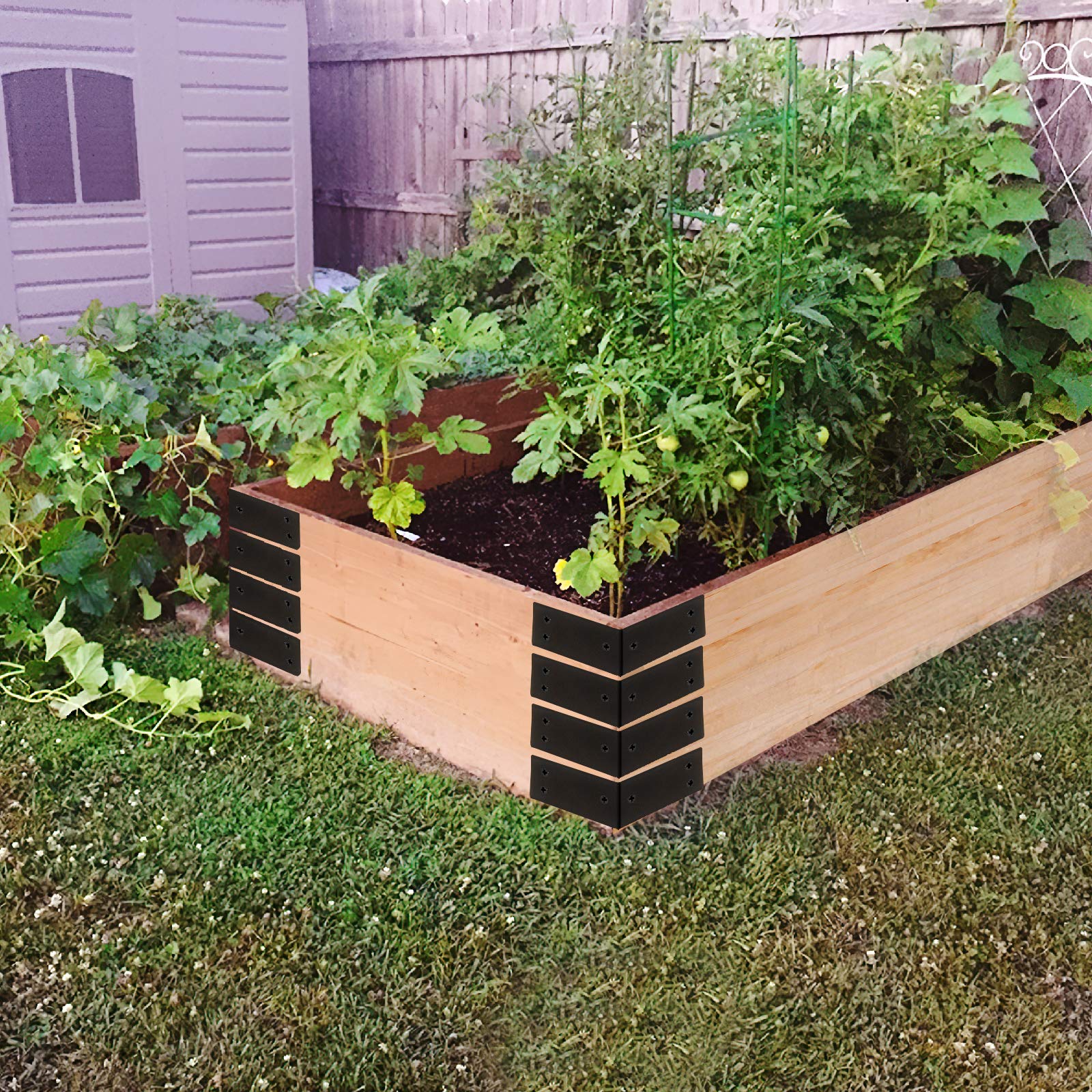 16 Pcs Garden Bed Corner Bracket Black Predrilled Metal Garden Bed