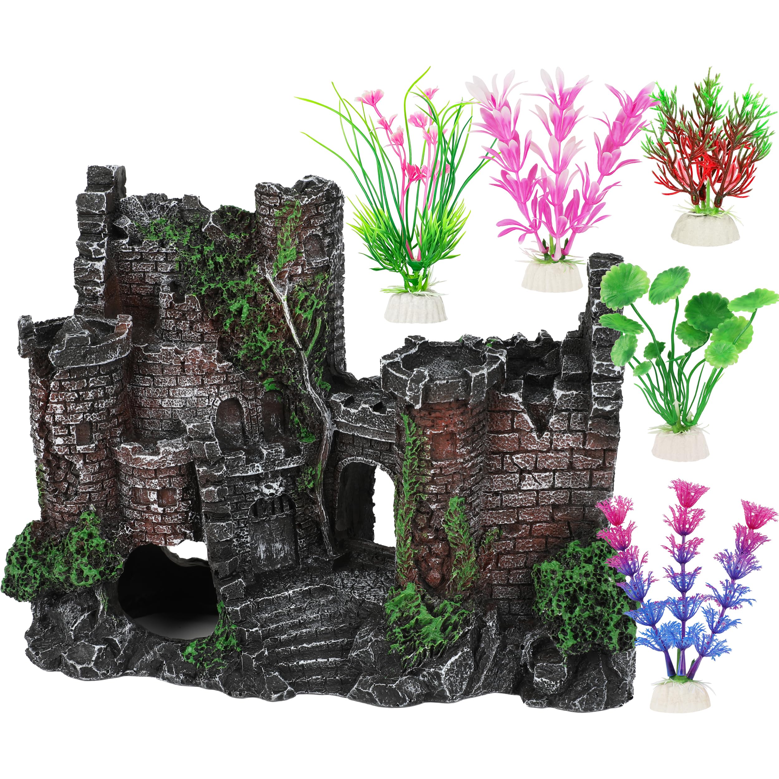 MyLifeUNIT 6 Pieces Fish Tank Decor & Plants for Betta Hide Play Rest