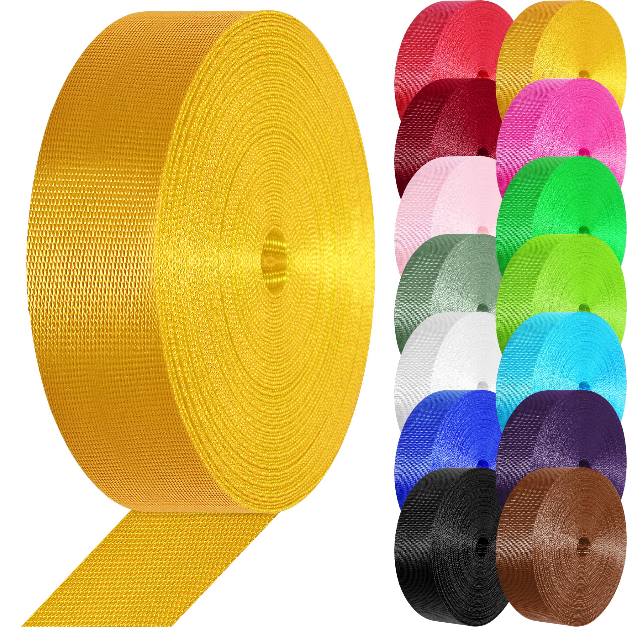 YOGHAVRS Nylon Webbing 1 inch 1.5 inch Nylon Strap Webbing Straps, 3.3 10 25 50 Yards Webbing Strapping for Bags/Lawn Chair/Climbing Outdoors Crafting