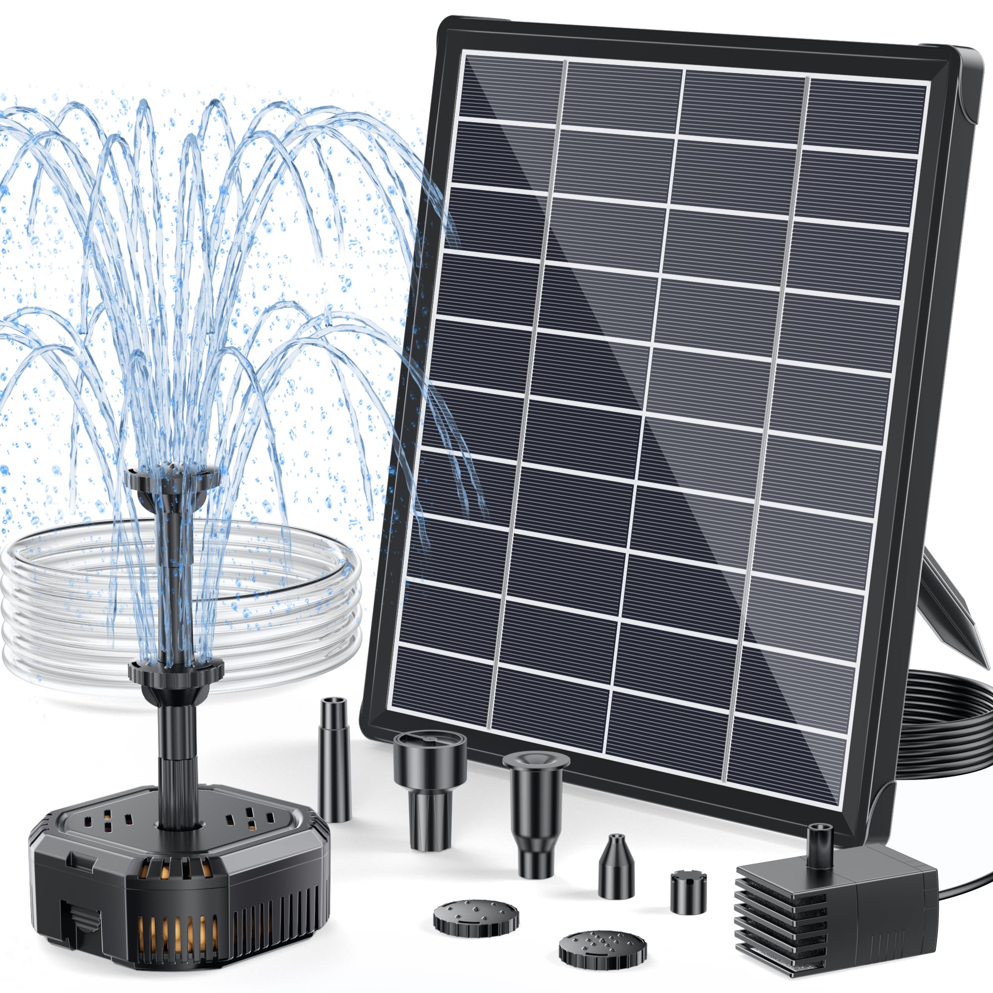 POPOSOAP Solarbrunnen mit Filter, 6,5W Solar Springbrunnen für außen für stabilen Tagesbetrieb, Kompakte Filterbox für kleinen Teich, Vogelbad oder Aquarium