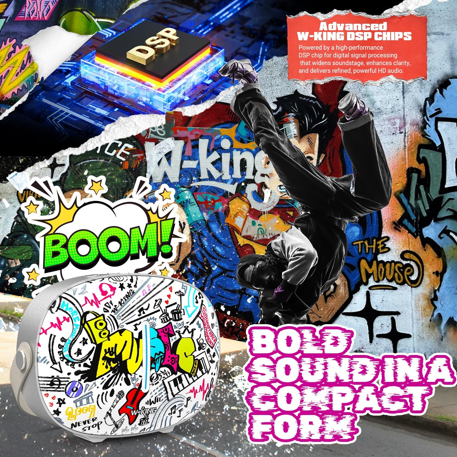 W-KING Cassa Bluetooth Potente Portatile Altoparlante, T8II 96W PICCO Party Wireless Bluetooth Speaker, Grande con 2 Subwoofer, Potenti Bass, Ricarica Rapida, BT5.4/U-disk/AUX/LED