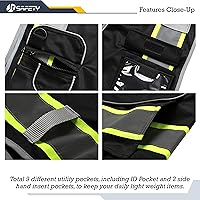 Vista 4 de JKSafety Chaleco de seguridad de alta visibilidad con cremallera frontal, 9 bolsillos, color negro, tiras amarillas fluorescentes que delinean