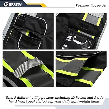 JKSafety 9 Pockets Hi-Vis Black Color Zipper Front Safety