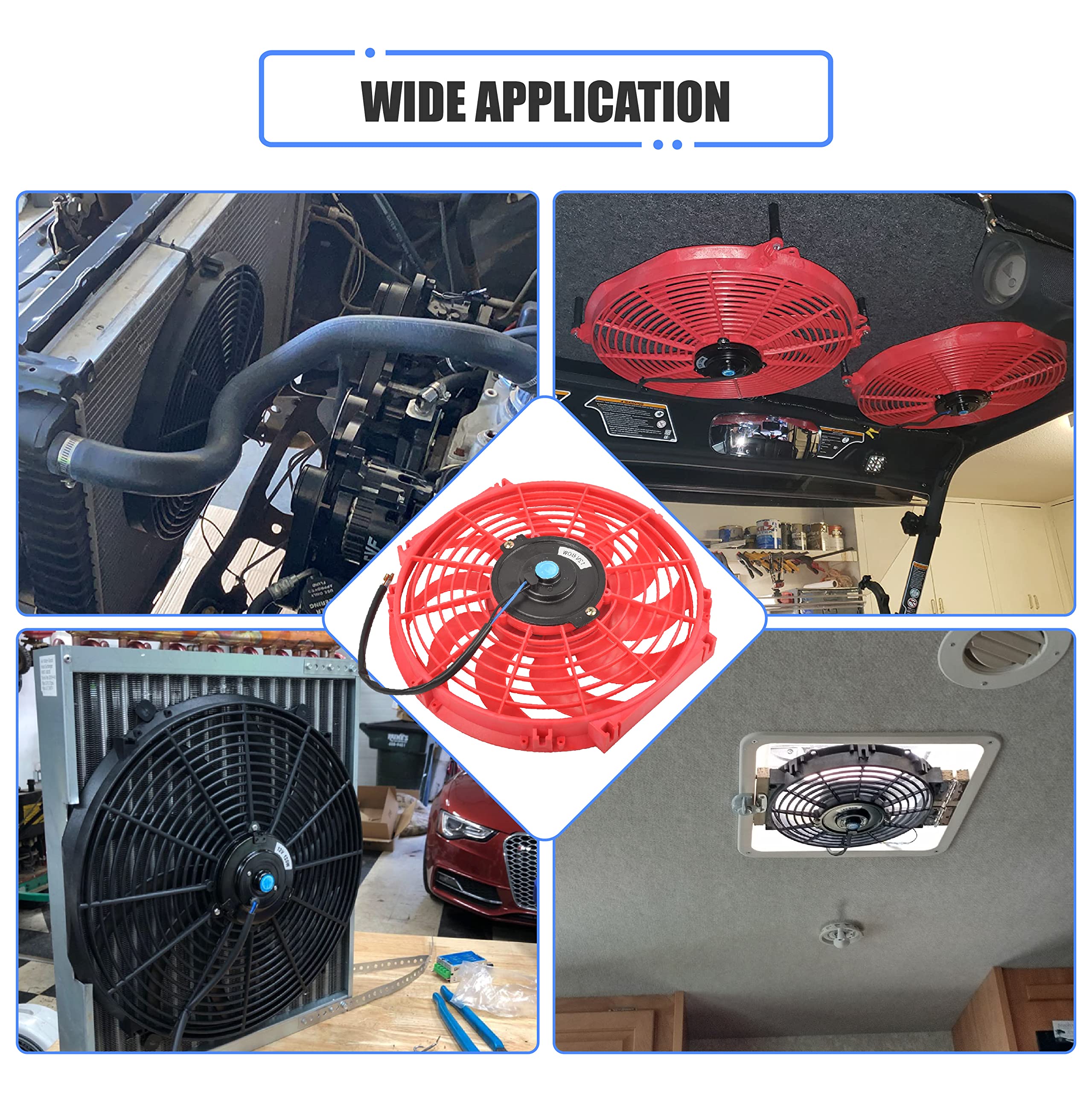 Uniwersalny elektryczny wentylator chłodzący push-pull 30,5 cm z wydajnym silnikiem 12 V, 80 W, z zestawem montażowym wentylatora (czerwony)