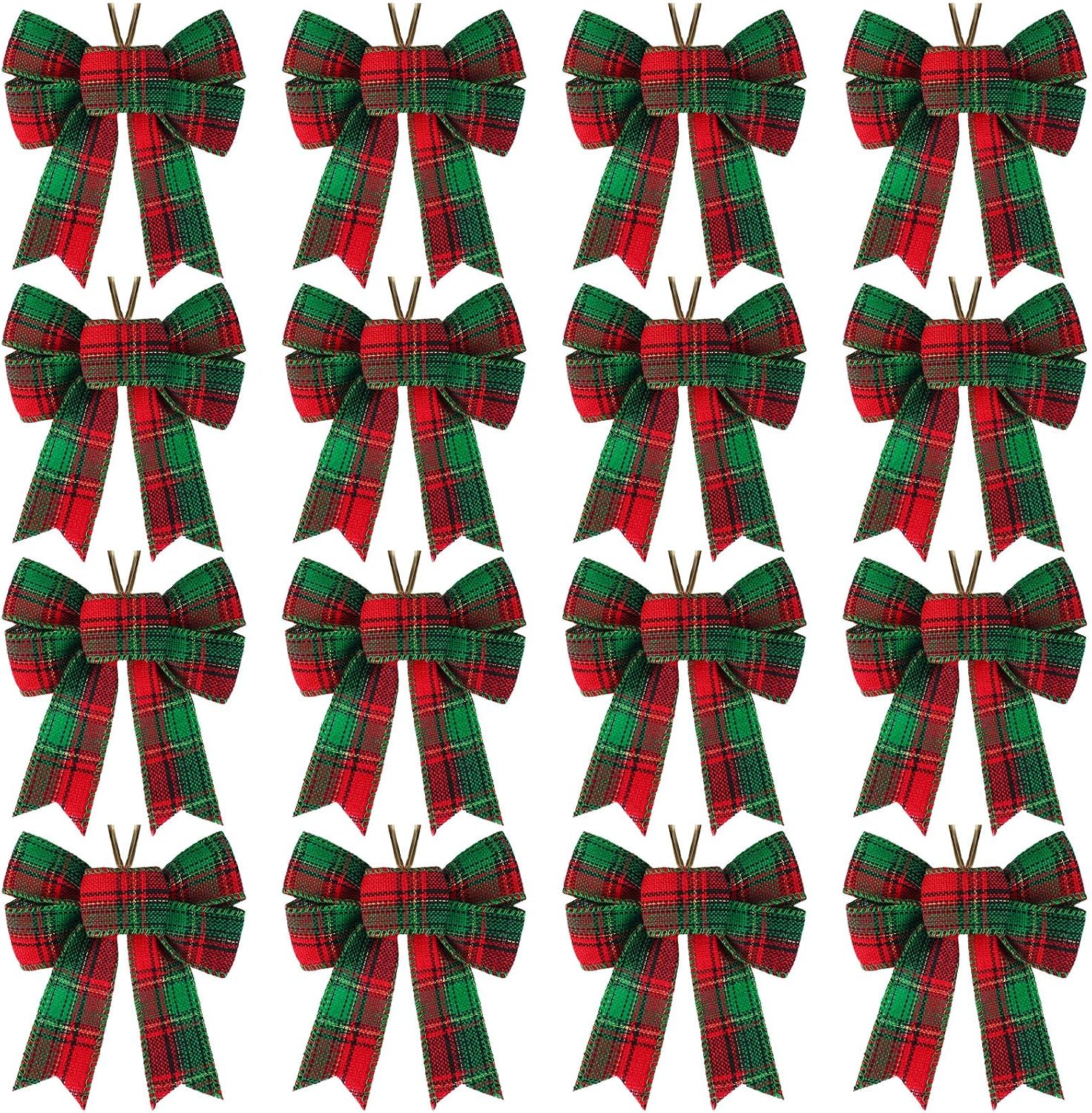 Aneco 16 Pieces Small Christmas Buffalo Plaid Bows Holiday Decorative Wreath Bows Xmas Hanging Bows for Christmas DIY Supplies, 5 x 4 Inches