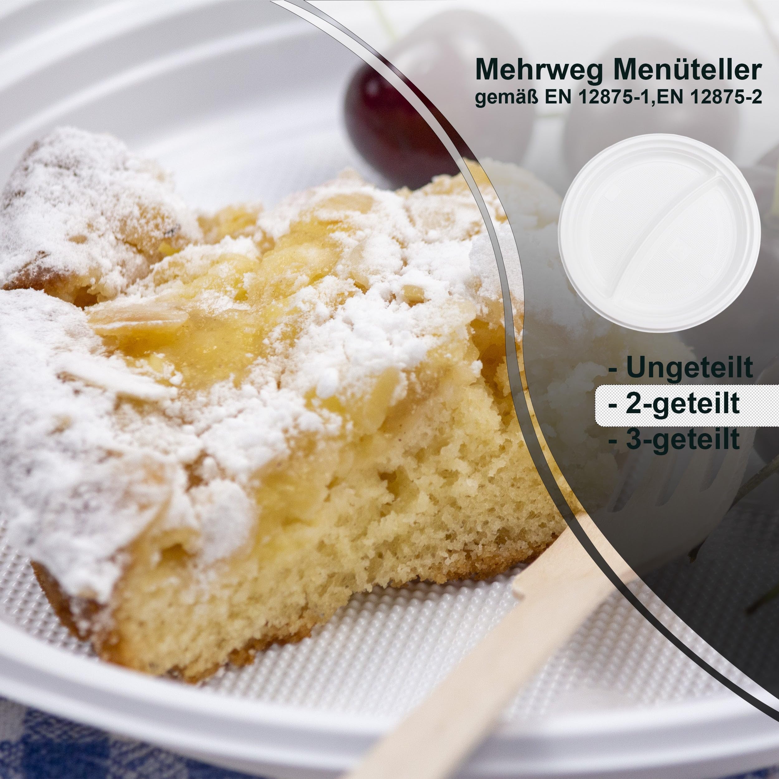 Commerline Piatti di Plastica Riutilizzabili A 2 Scomparti Ø22 cm, 800 Pezzi | Piatti Per Catering o Eventi Lavabili in Lavastoviglie | Stoviglie di Plastica Resistenti