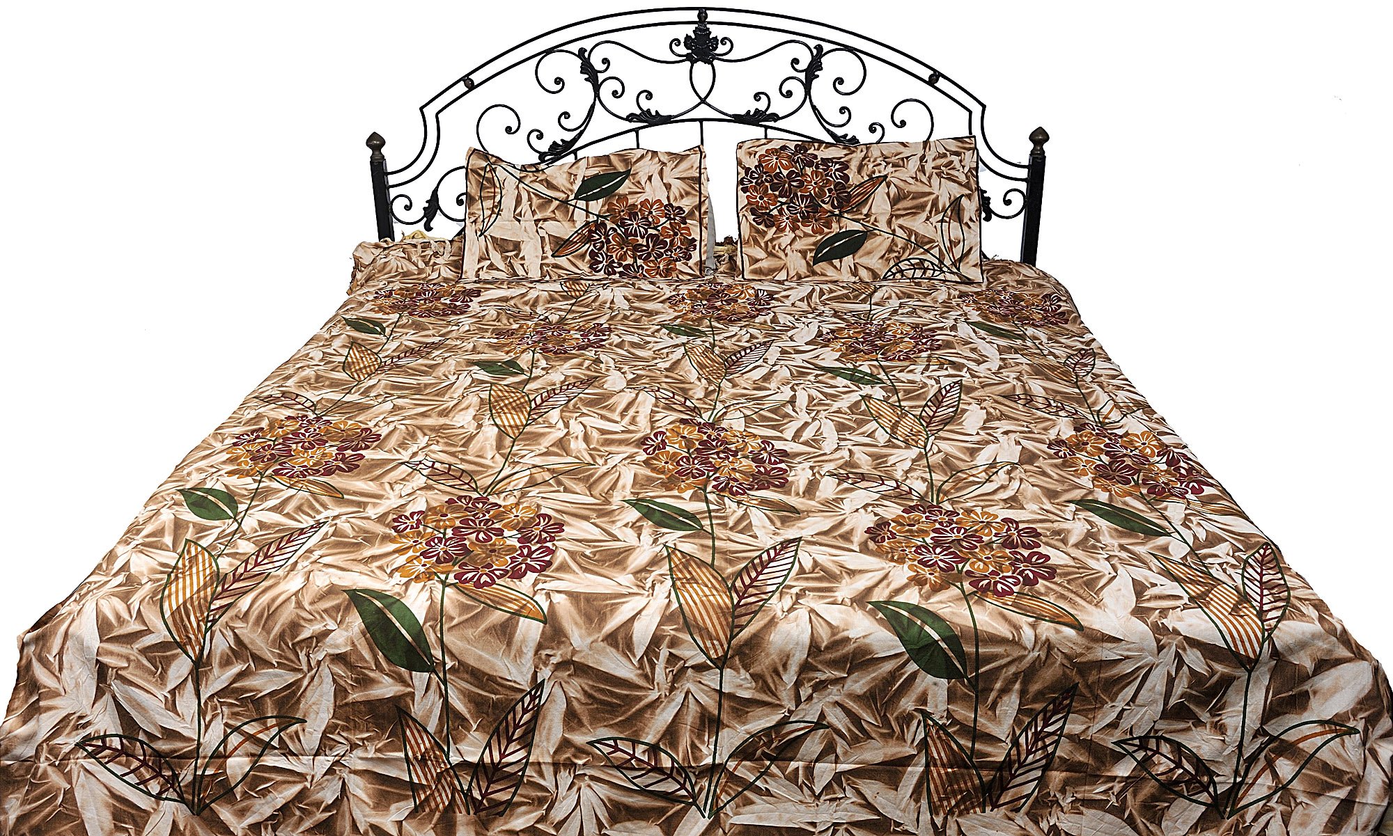Exotic India Beige Batik Bedspread with Large Printed Flowers - Pure Cotton with Pillow Cases-image-15
