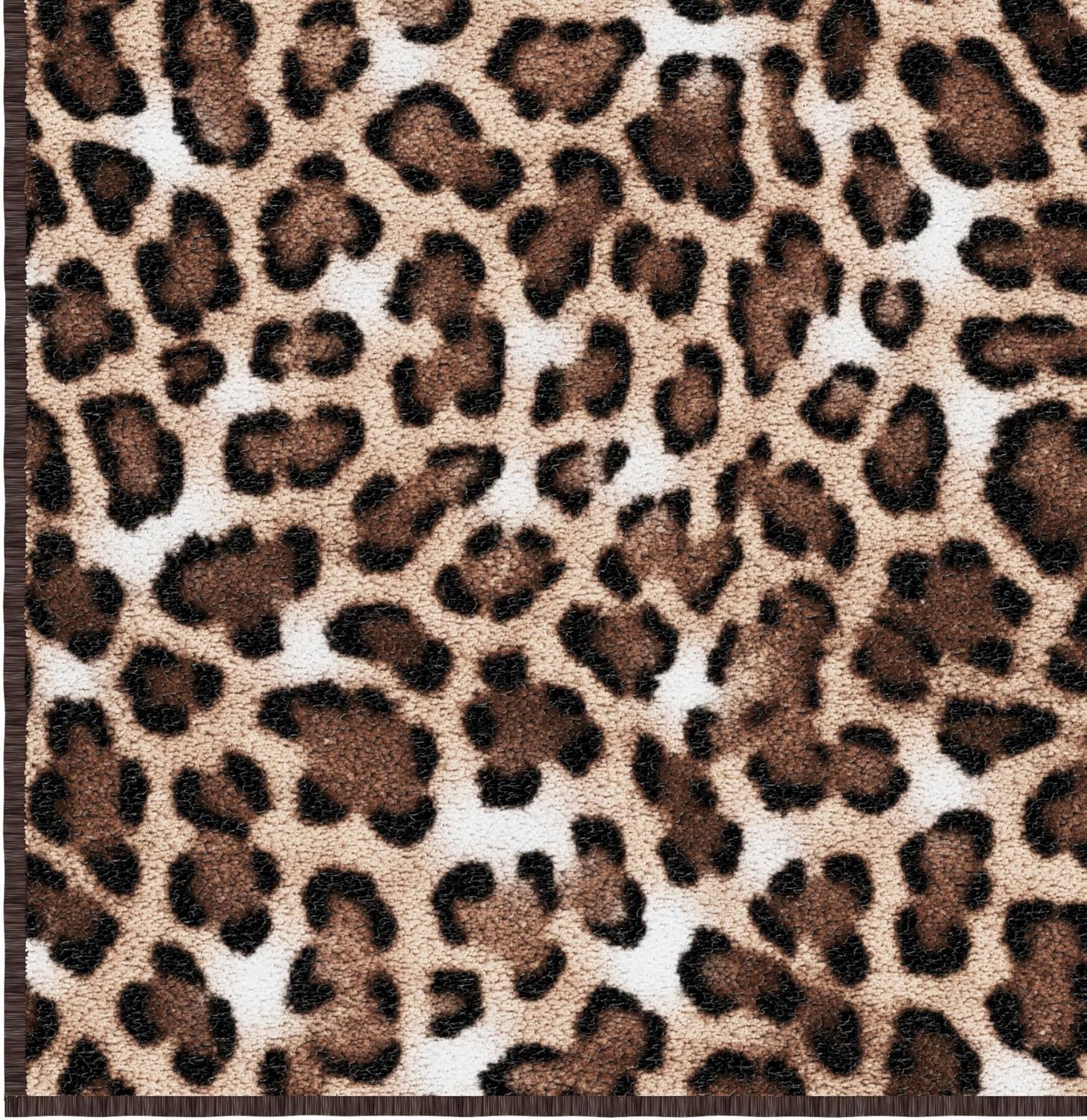 Ottomanson 3-Piece Machine Washable Indoor Doormat & Entryway Floor Mat Set, Non Slip Front Door Rugs, Low Profile, 31" x 24" + 31" x 48" + 31" x 60", Leopard Print Brown
