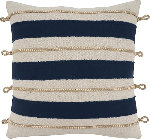 SARO LIFESTYLE Naviguer Collection - Funda de almohada con apliques de cuerda, 18 pulgadas, color azul marino