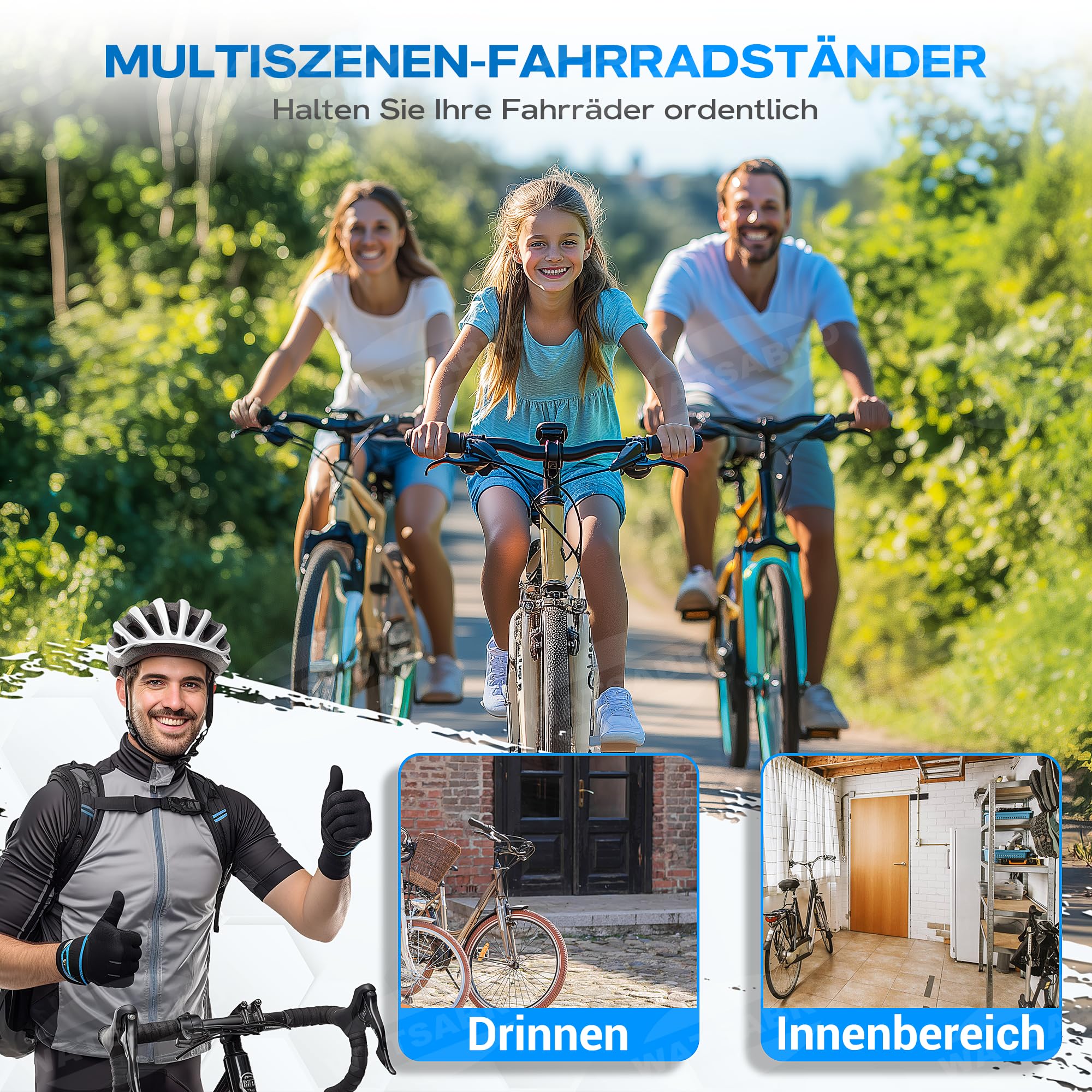 WATSABRO Fahrradständer Boden mit 3 Fahrradständer Garage Stellplätze