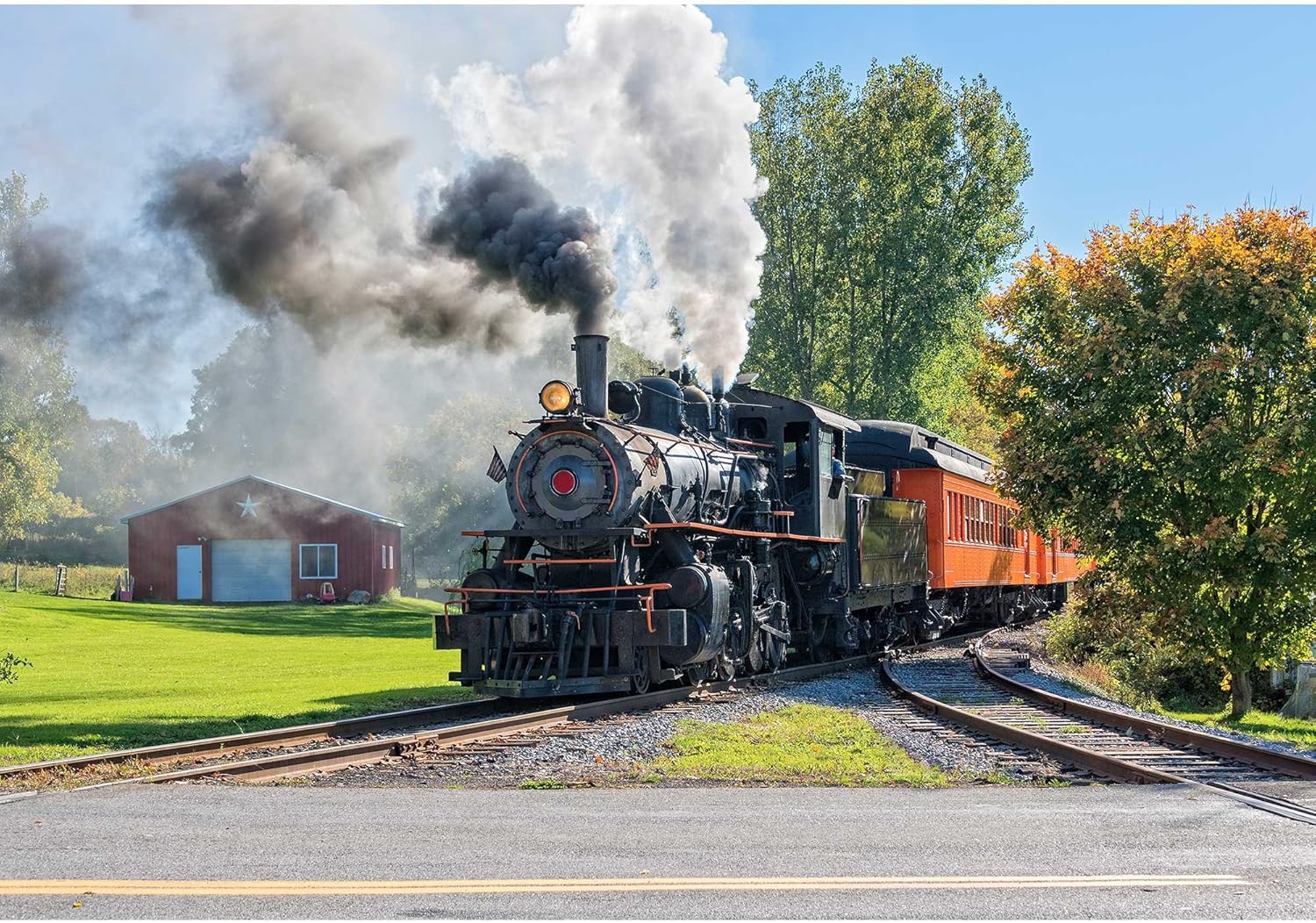 wall26 - Old Vintage Steam Engine Arriving at The Train Depot - Removable Wall Mural | Self-Adhesive Large Wallpaper - 100x144 inches