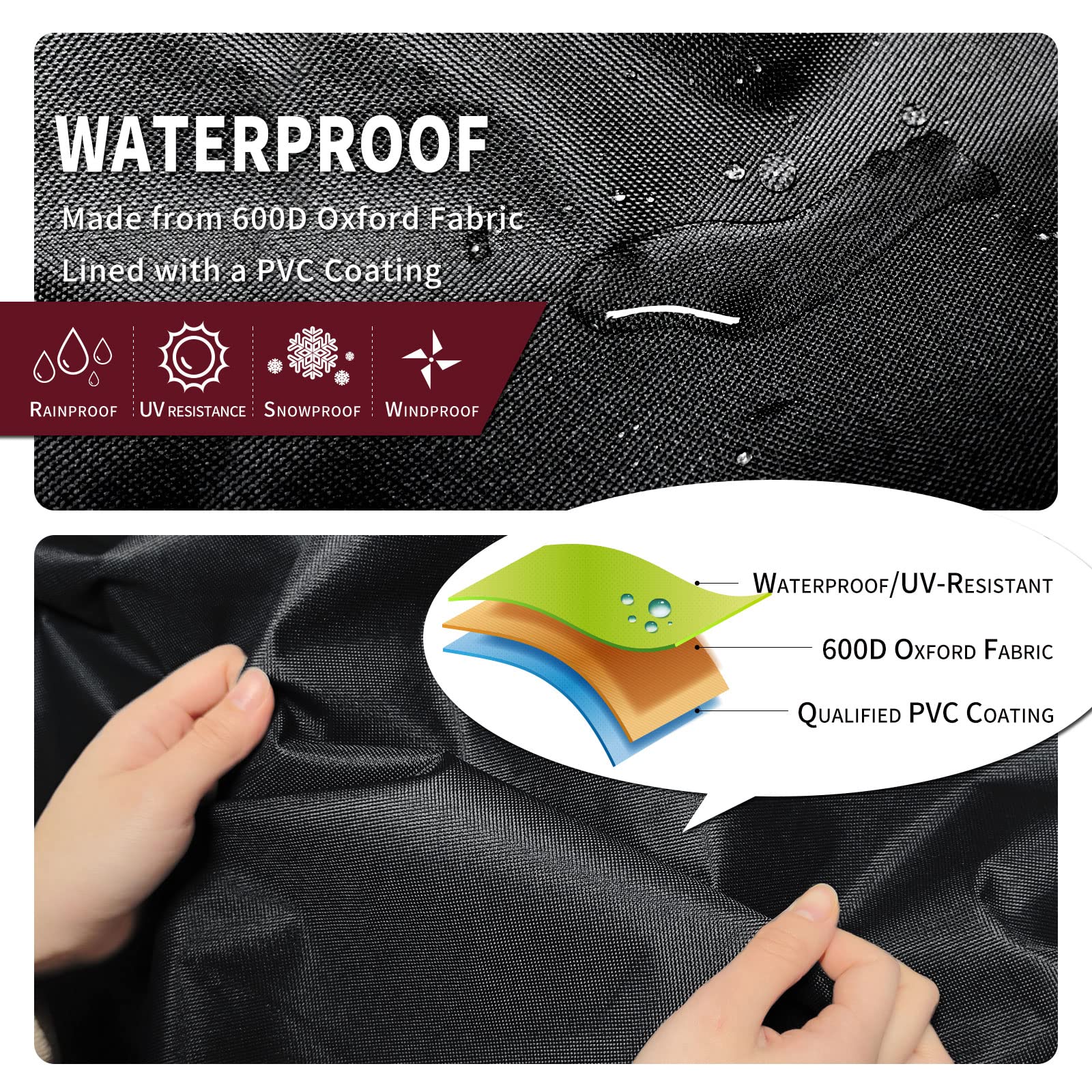 BLGBC134-BKV1 - Copertura impermeabile per panca da giardino a 2 posti, con presa d'aria, 134 x 66 x 63/89 cm, resistente agli strappi, Oxford 600D (nero)