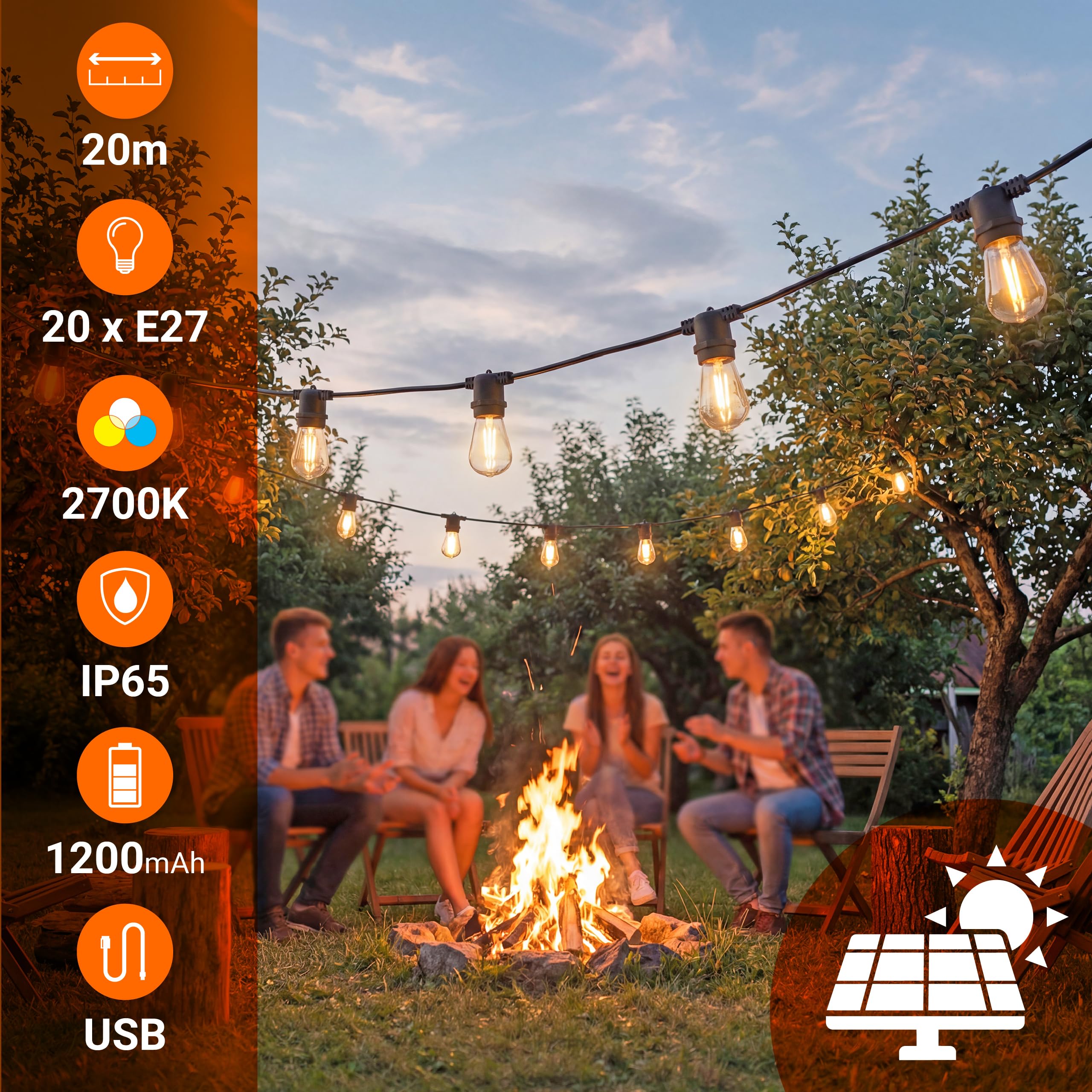 Lichterkette Außen Outdoor LED Strom,20M Aussen Beleuchtung E27 mit Stecker & Timer,11Modi,IP65 Wasserdicht Wetterfest Lichterkette Glühbirnen für Garten Terrasse Party Weihnachten, Warmweiß