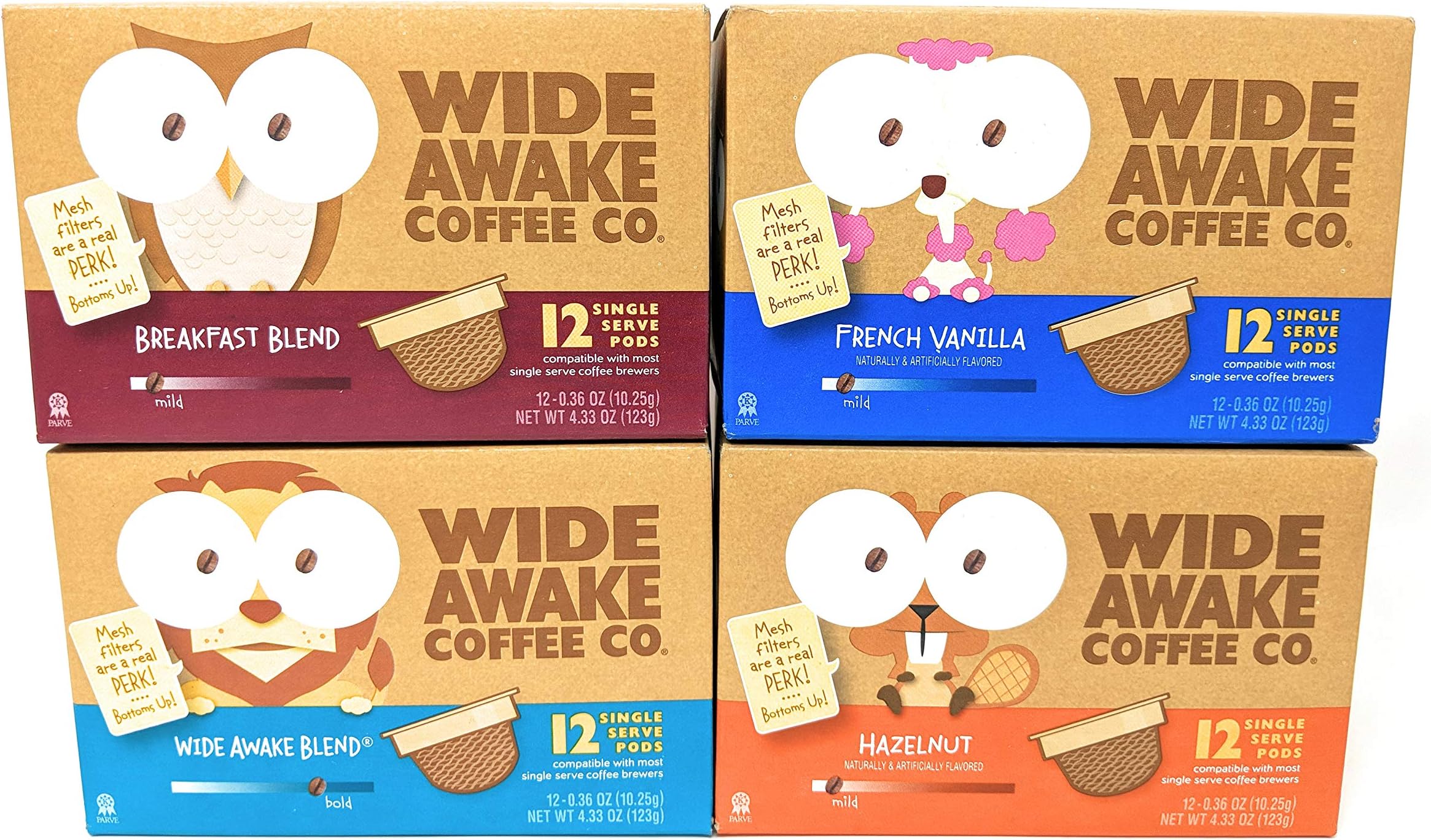 Wide Awake Coffee, 12 K-cups, Variety Pack (Pack of 4)