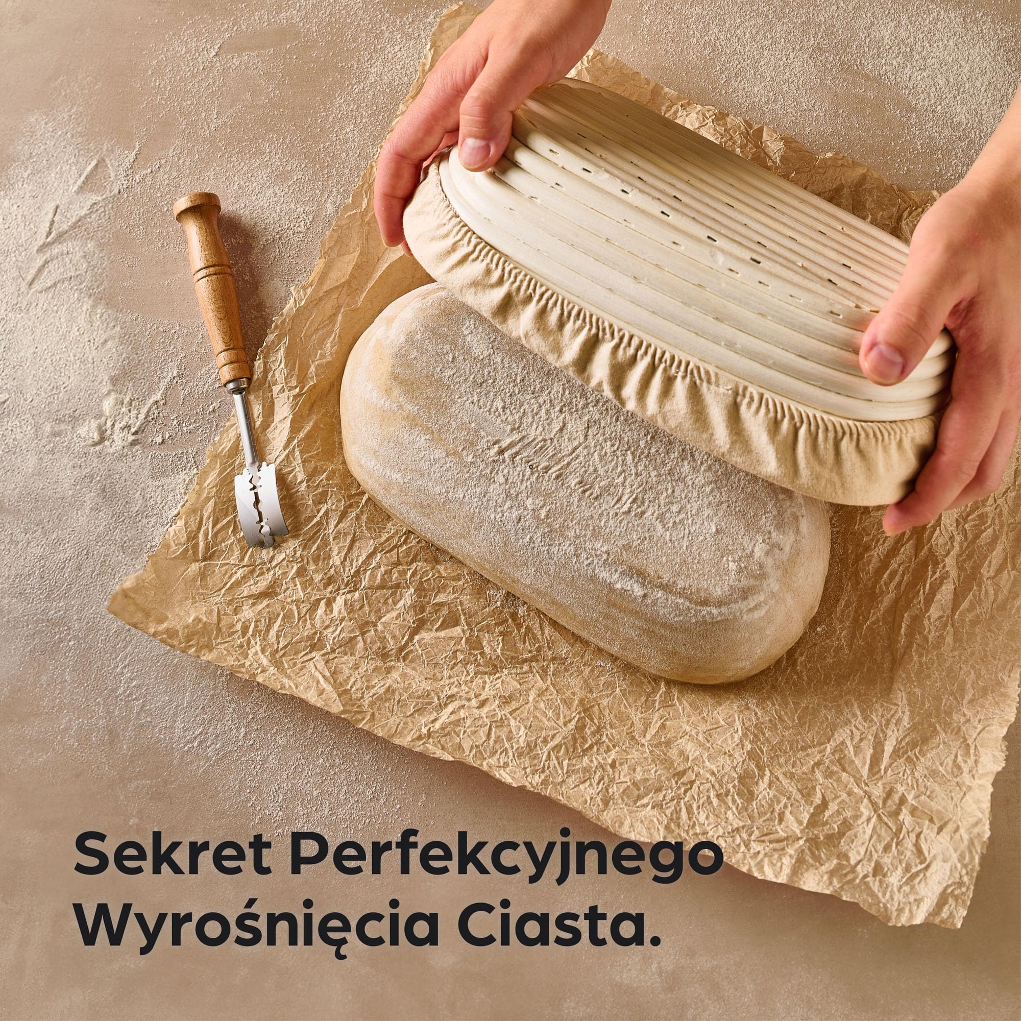 Koszyczek do Fermentacji Chleba - Owalny - Z Wytrzymałego Ratana - 28 cm - Zestaw z Szczoteczką, Materiałem lnianym i Workiem na Chleb