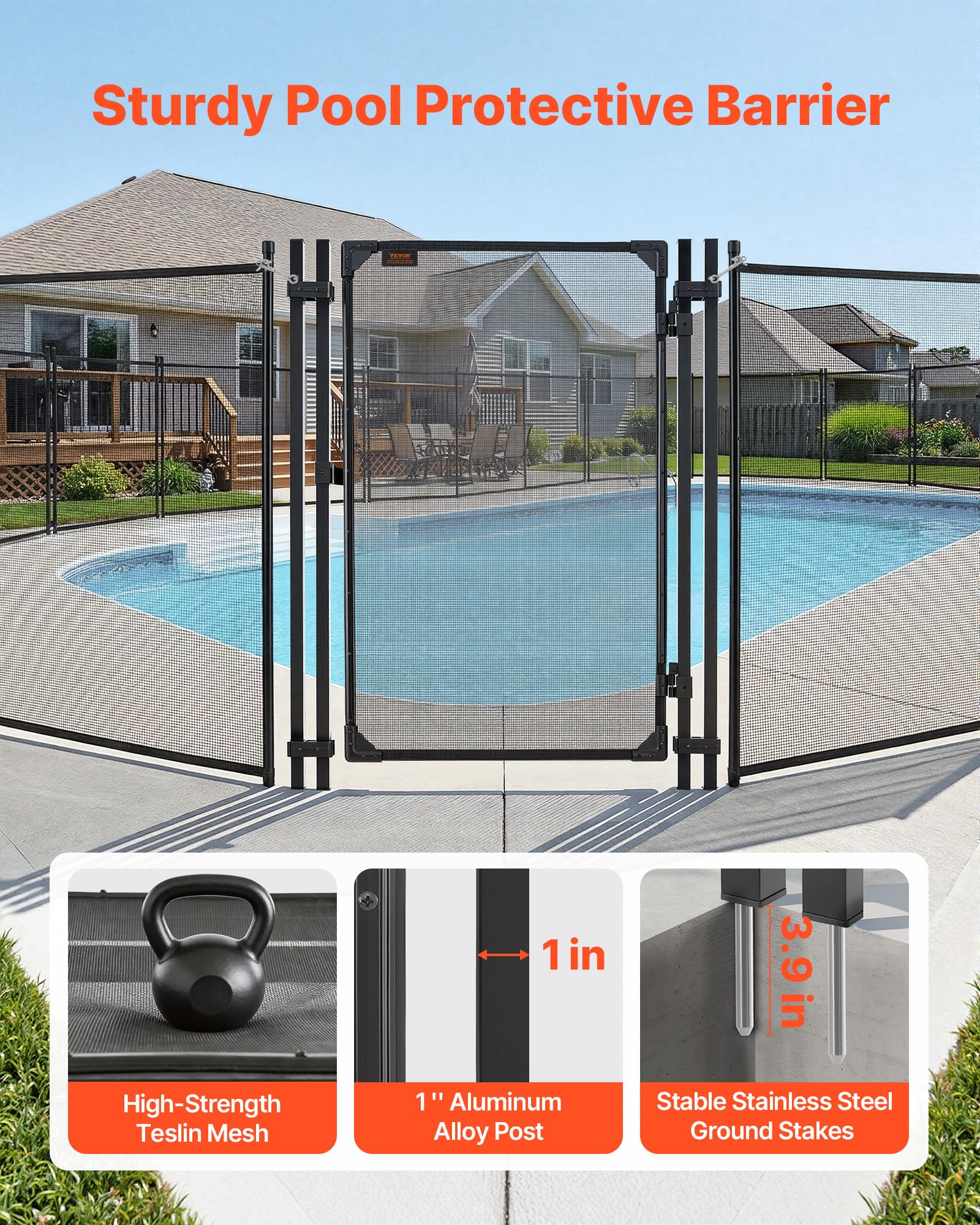VEVOR Poolzaun Tor 1,2x0,75 m, Sicherheitstor-Set mit Metallriegel, 352 g/m² Teslin-PVC-Gewebe, Vierkantrohr, Abschließbar, Schwarz