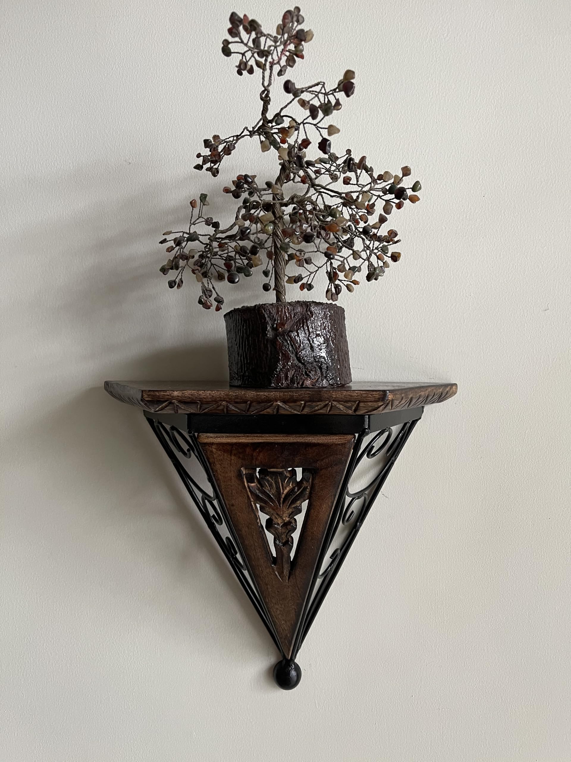 Wooden Decor hub Wall Mounted Wooden & Wrought Iron Wall Bracket/Home Decor Beautiful Triangle Shape Design Wall Shelf (11 X 5 X 10.2 in,Black, Set of 1)-picture-15