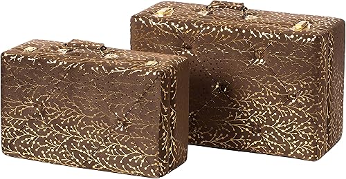 Miniatura 3 de Vintiquewise Juego de 2 maletas decorativas de terciopelo copetudo, color marrón