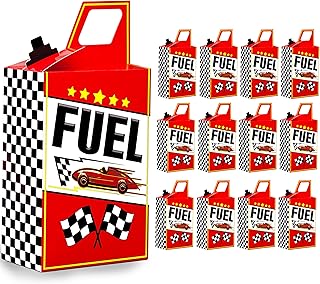 12PCS Race Car Fuel Can Treat Boxes Racing Birthday Party Supplies Black And White Checkered Flag Party Boxes
