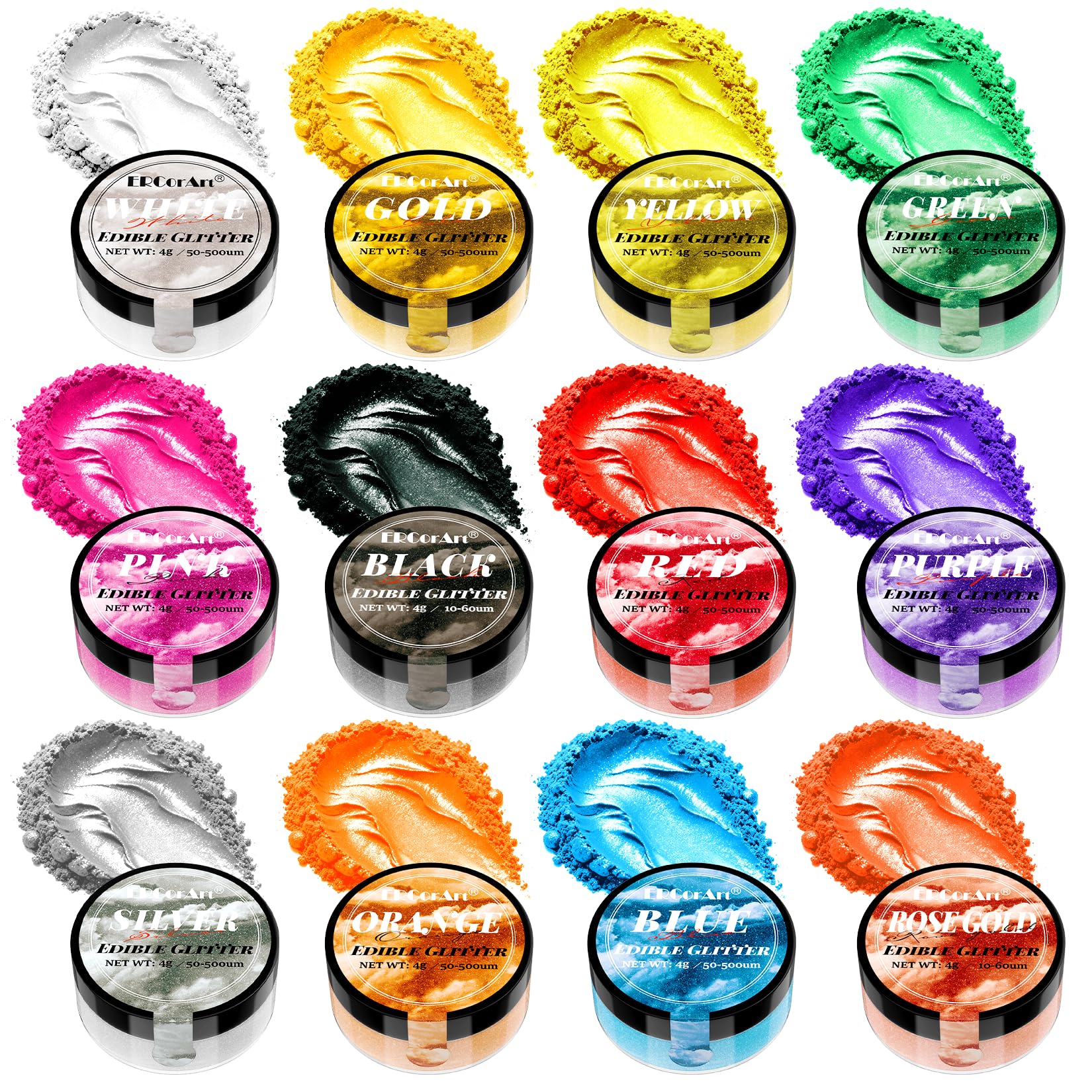 Edible Glitter for Drinks - 12 Colors Luster Dust Edible with Spoons Brushes, Food Grade Edible Glitter for Cake Decorating, Shimmering Edible Powder for Fondant, Chocolate, Strawberries, Candy - 4g