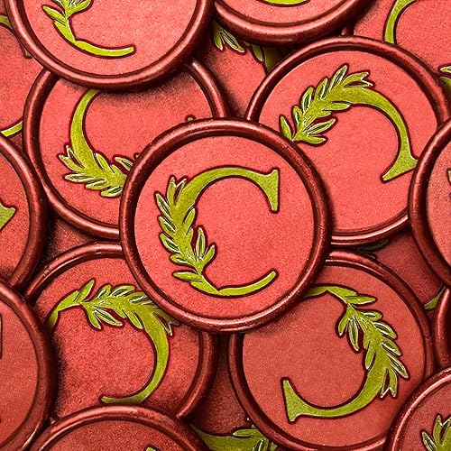 25 calcomanías de sello de cera dorada y roja, hechas a mano, hojas botánicas vintage, calcomanías de cera para invitaciones de boda, sobres,