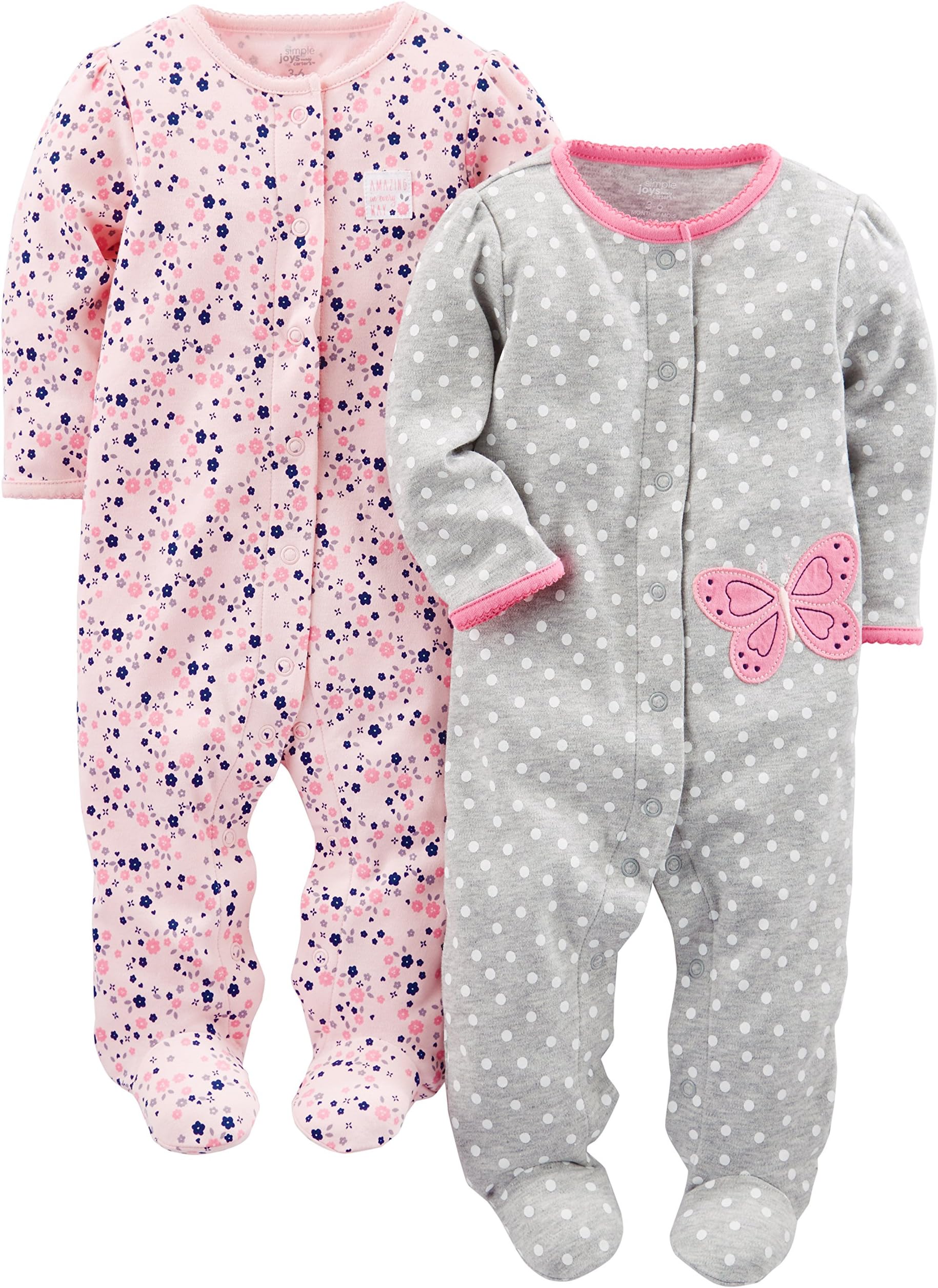 Simple Joys by Carter'sBaby Girls' 2-Pack Cotton Snap Footed Sleep and PlayOEKO-TEX STANDARD 100