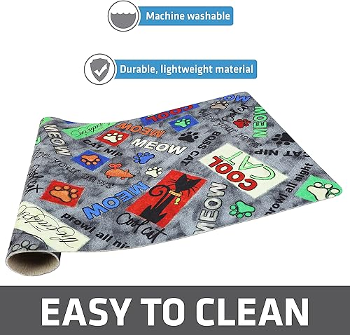 Miniatura 4 de Drymate Mantel individual con cuenco para gatos, tapete de alimentación de alimentos para mascotas, tela absorbente, parte trasera impermeable,