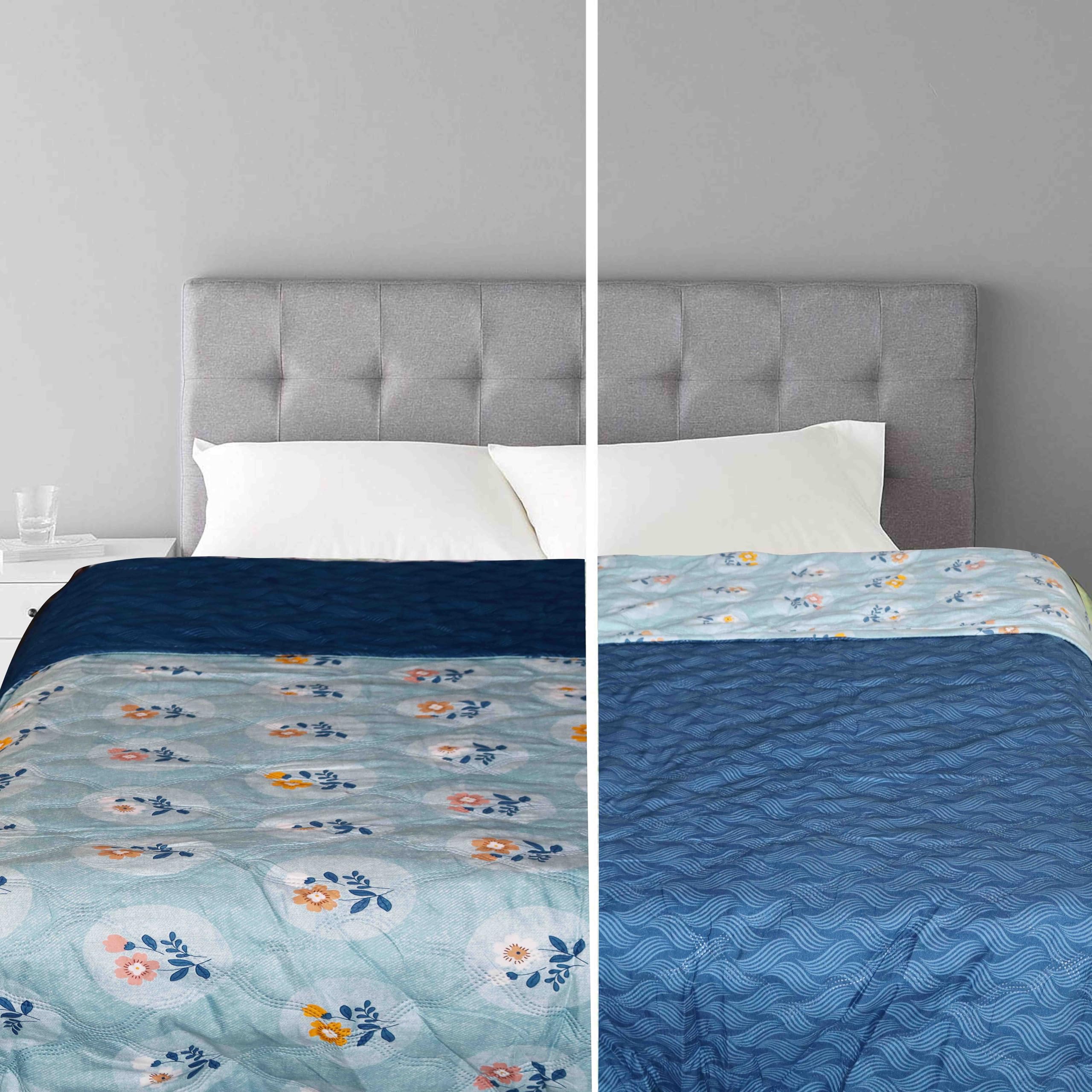 Pure Source India Cozy Warm Microfiber Polyester Duvet Comforter Quilt Winter Season (Light Blue Orange Flora)-image-46