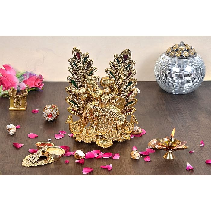 Buy AONA Metal Radha Krishna Statue with Diya for Pooja Idol Radha