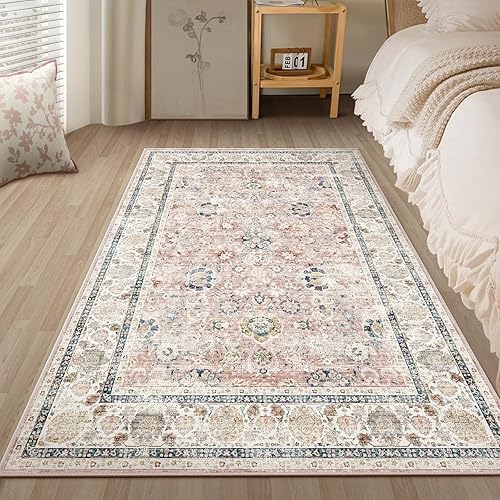 Miniatura 6 de Deerly Alfombra lavable de 3 x 5 pies con parte trasera antideslizante para dormitorio, sala de estar, cocina, alfombra vintage envejecida impresa,