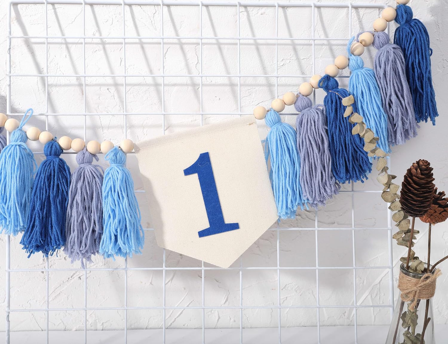 WAWUO 1st Birthday High Chair Banner - Navy Blue Tassel Theme - Girl - First Birthday Party Banner - 80" x 7.3" Rectangular Fabric Wall Mount Banner